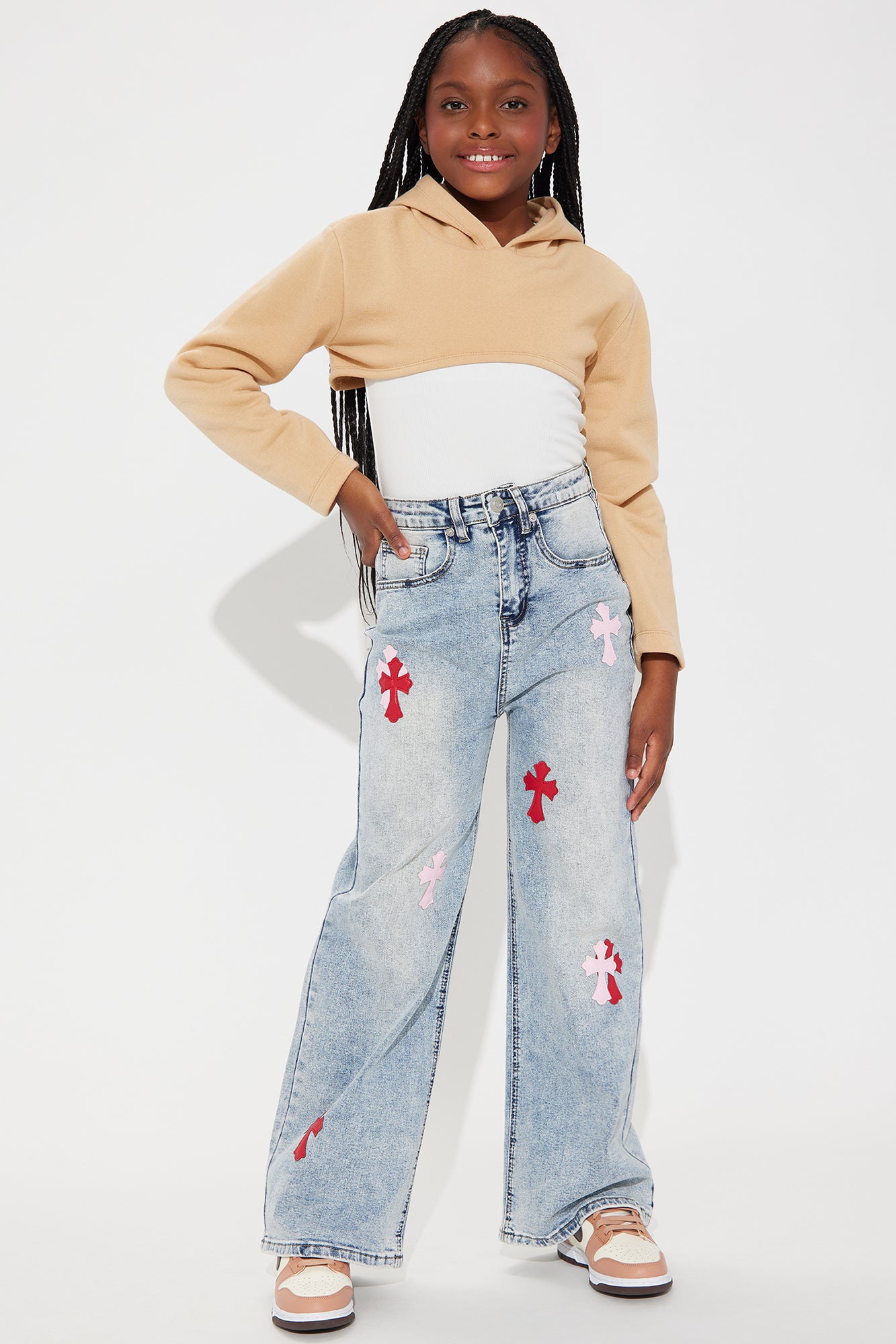 Cross Applique Wide Leg Jeans
