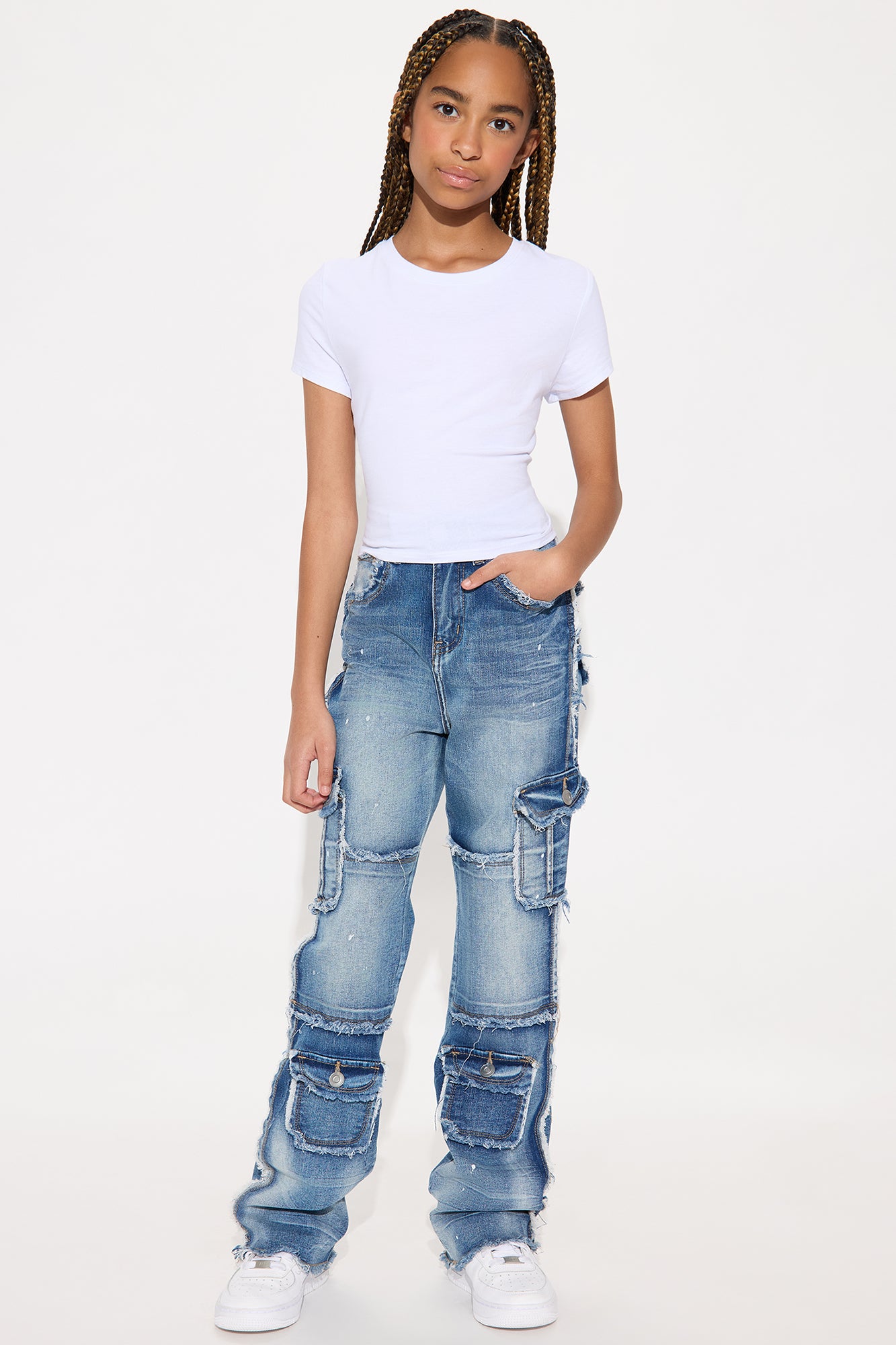 Mini Pauline Frayed Cargo Jeans