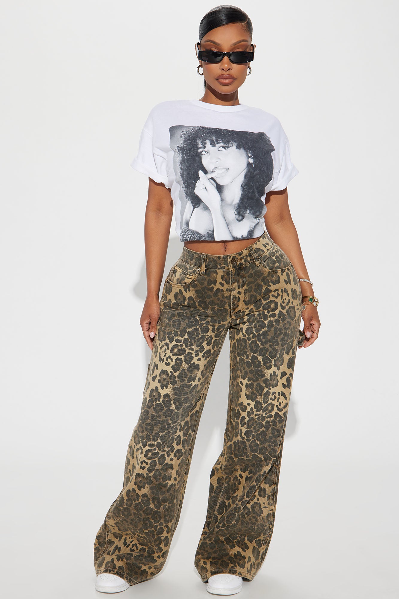 Prowling Leopard Print Utility Straight Leg Jeans