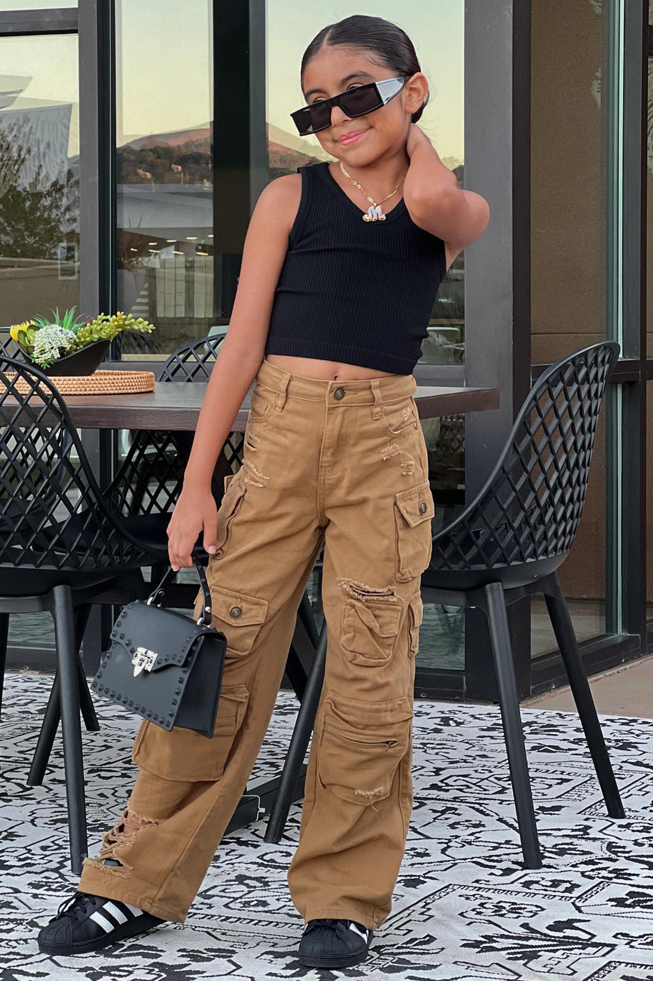 Mini Lily High Rise Distressed Cargo Jeans