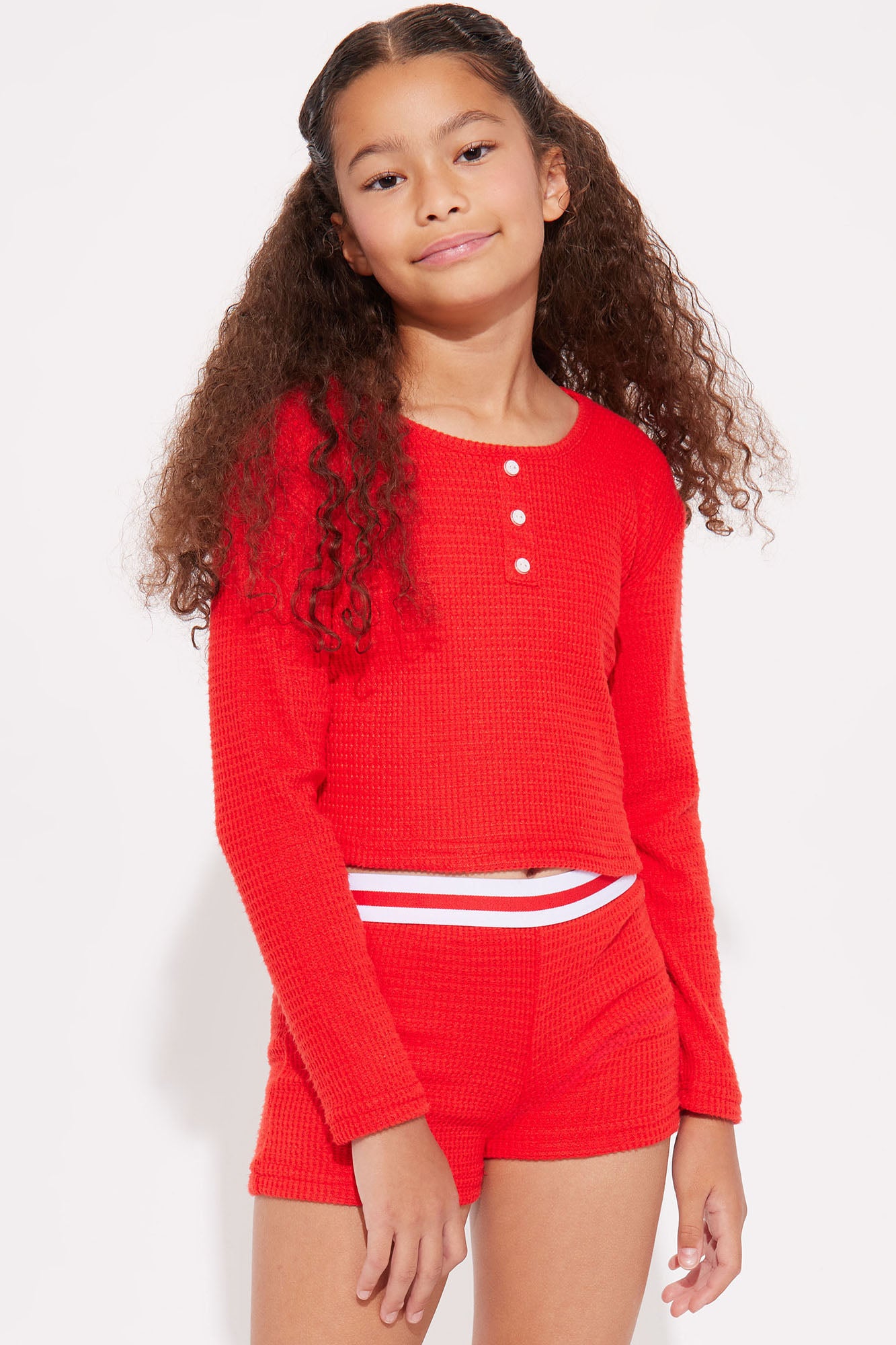 Mini Staying Cozy Waffle Short Set