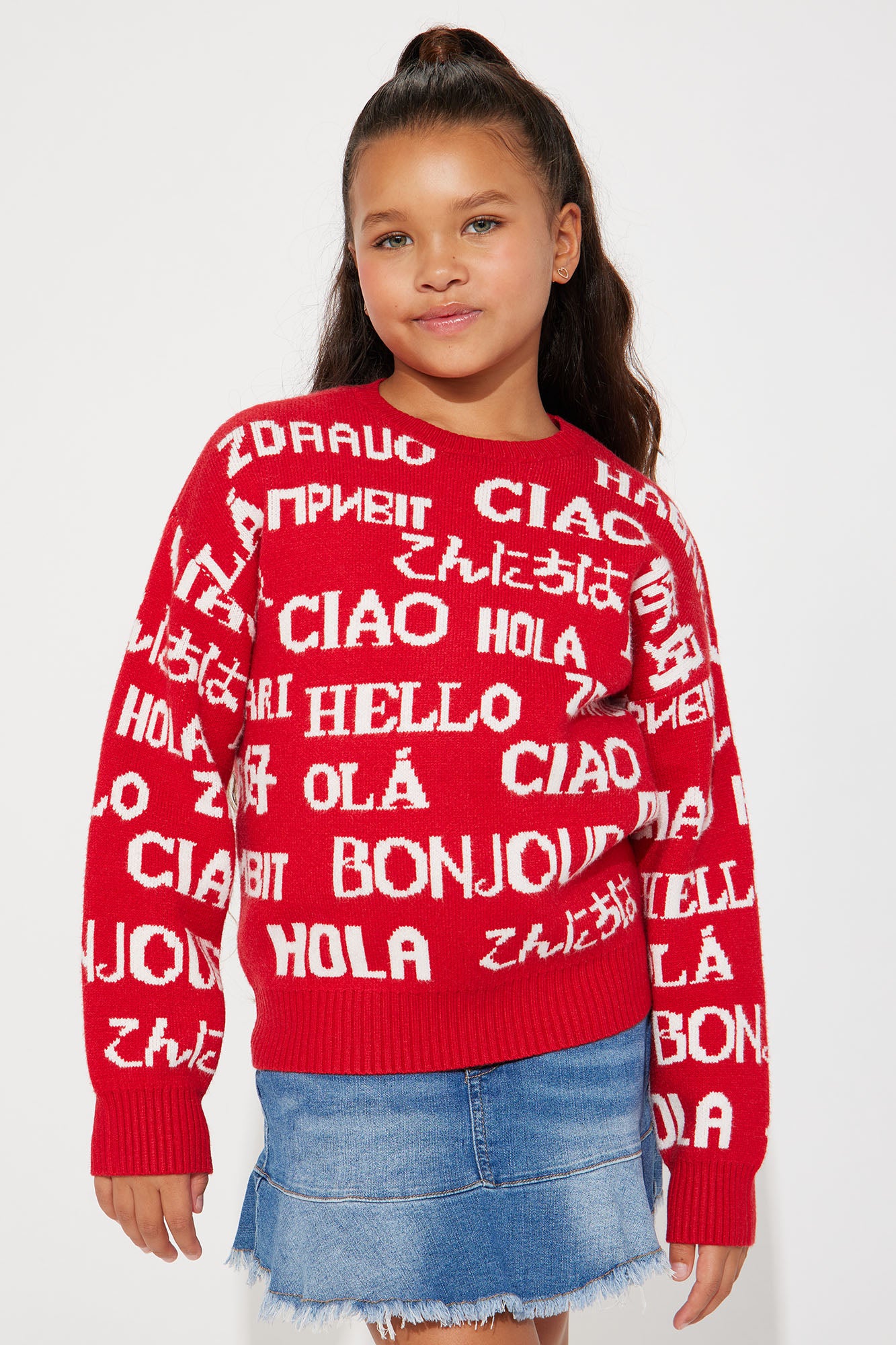 Mini Worldwide Greetings Pullover Sweater