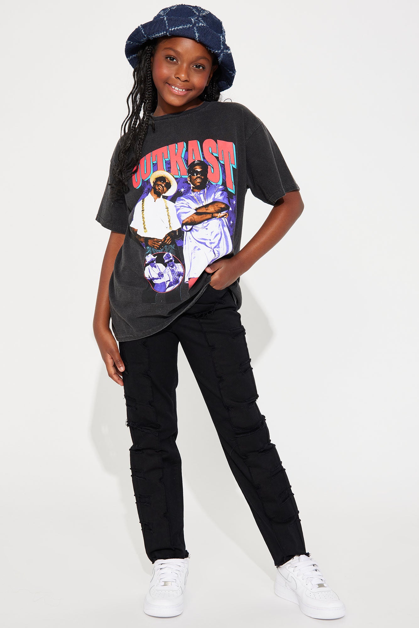 Mini Contrast Trim Straight Leg Denim Jean