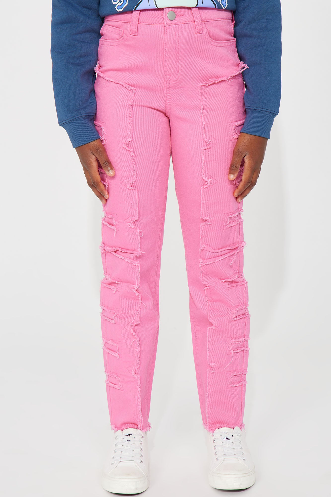 Mini Contrast Trim Straight Leg Denim Jean