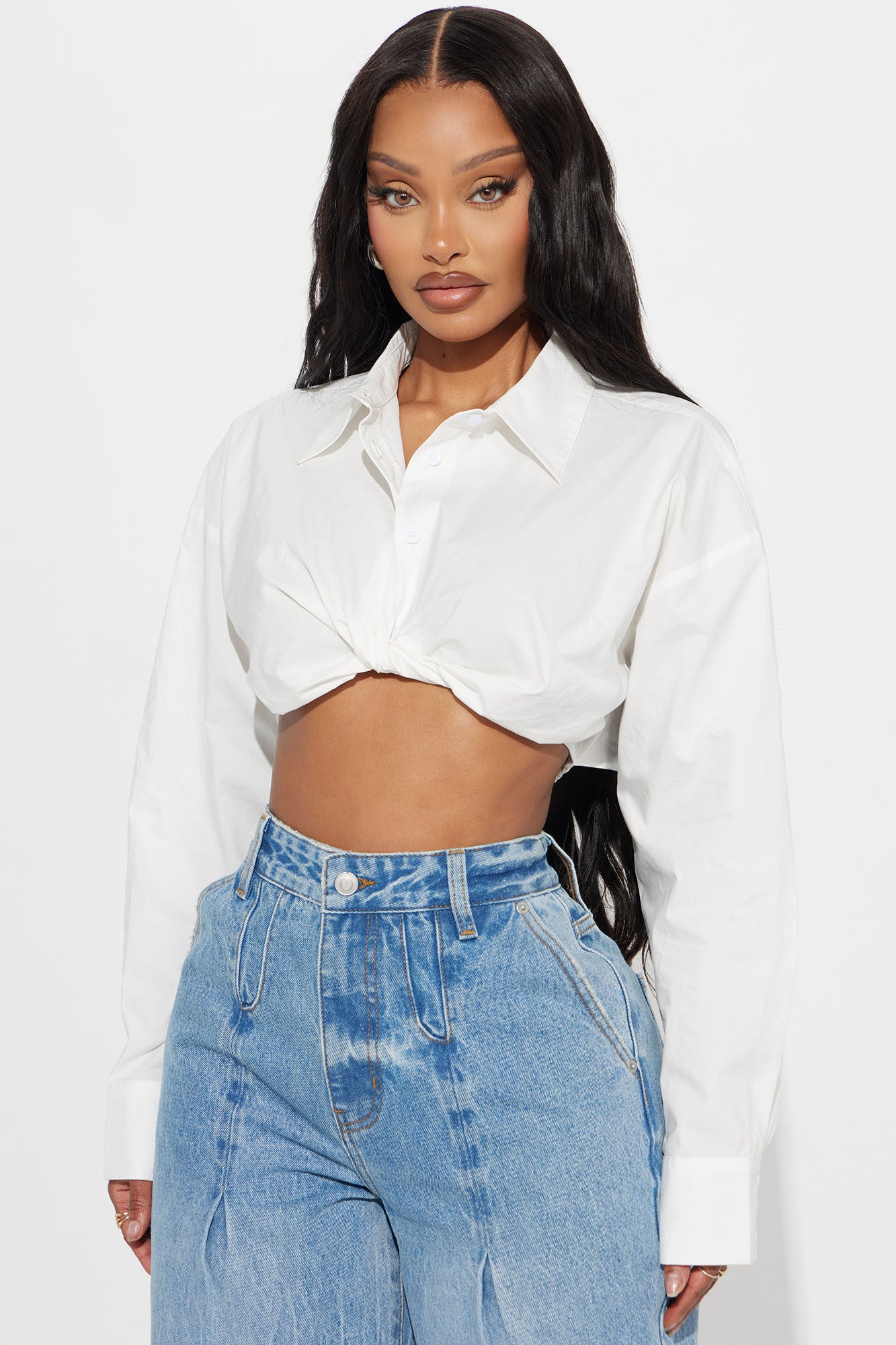 Brandi Cropped Poplin Blouse Top