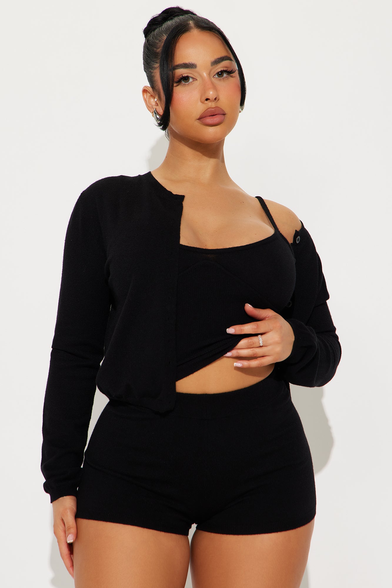 Cutesy Vibe 3 Piece Sweater Short Set