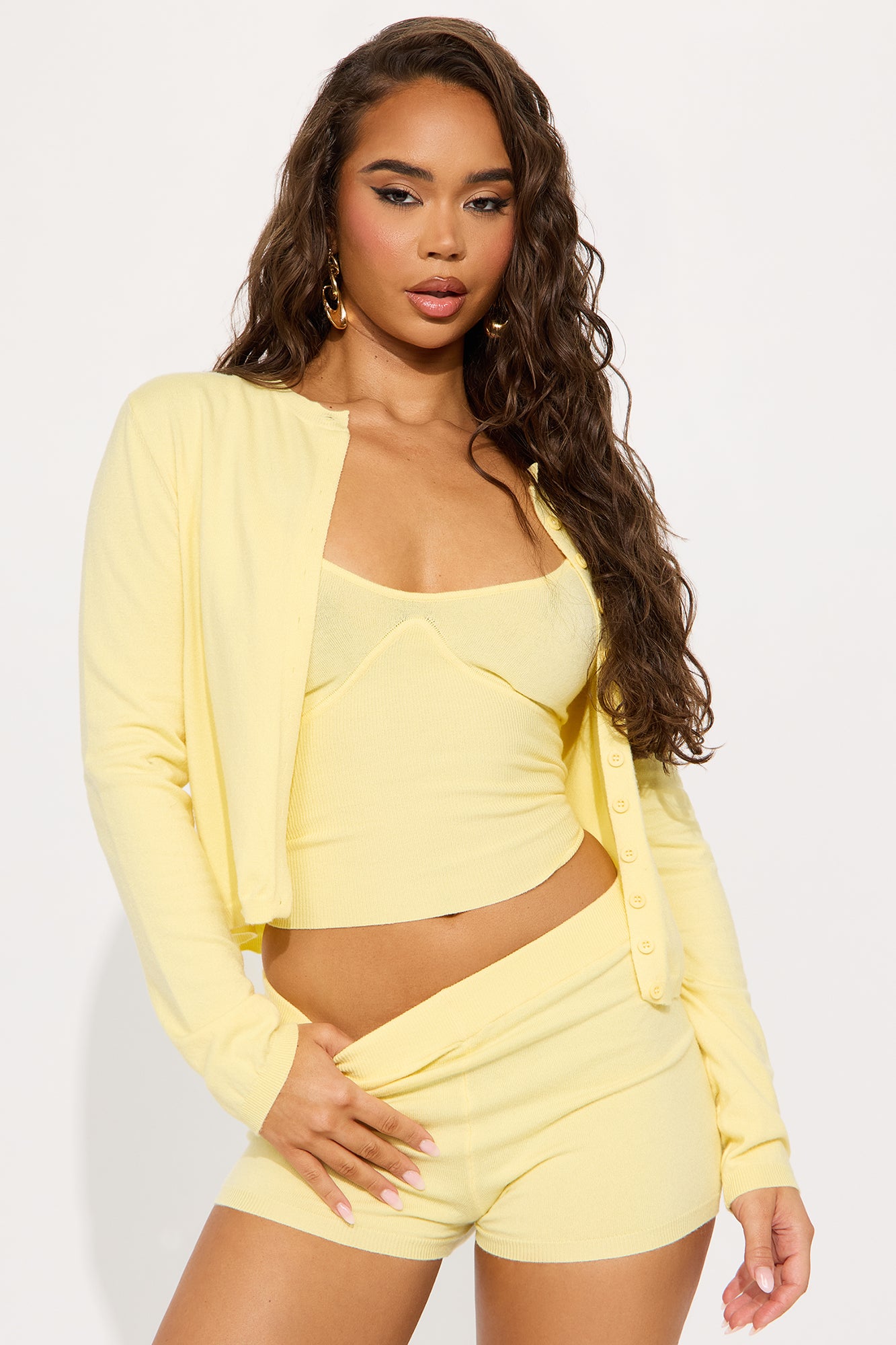 Cutesy Vibe 3 Piece Sweater Short Set