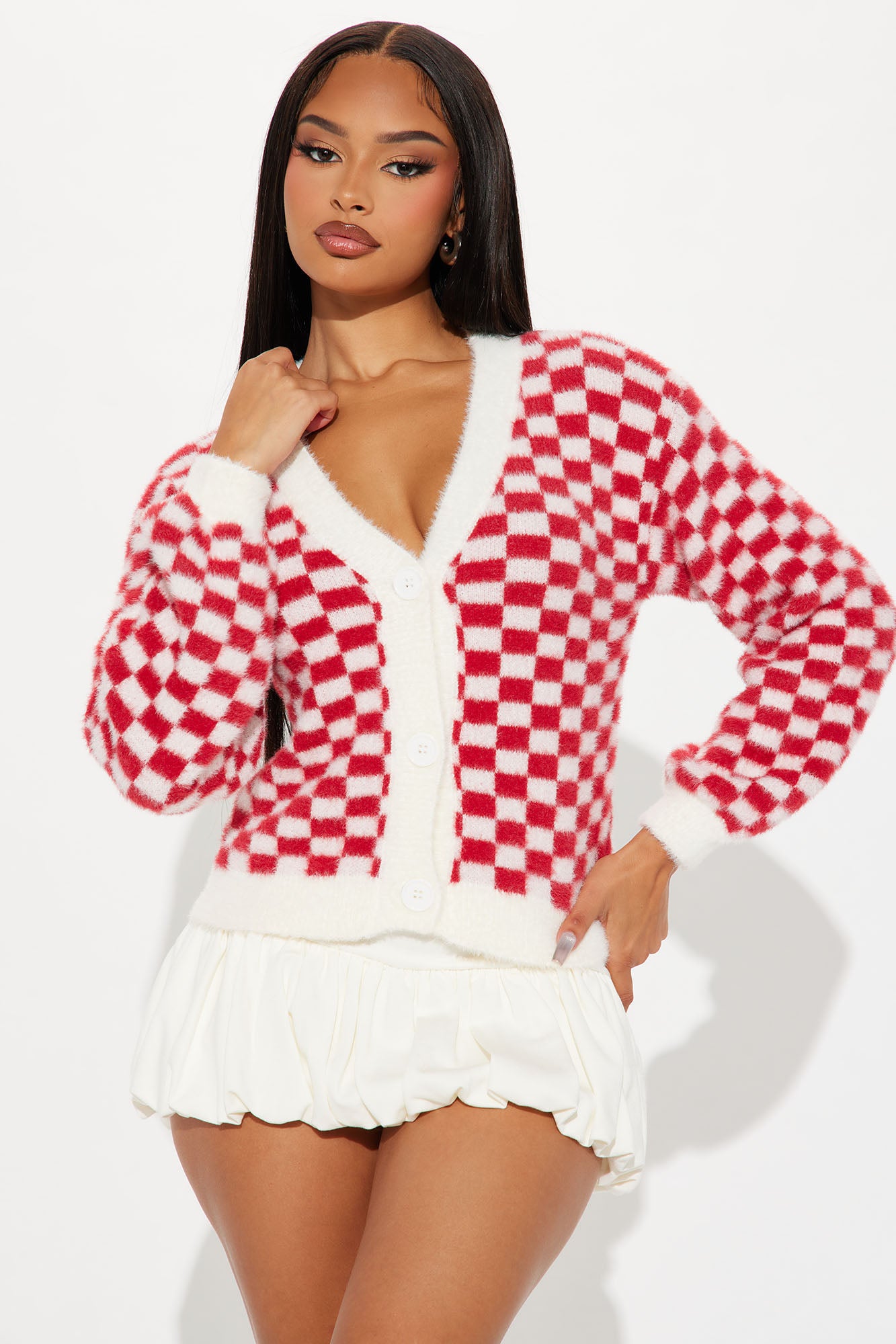 Playing Games Checkered Cardigan
