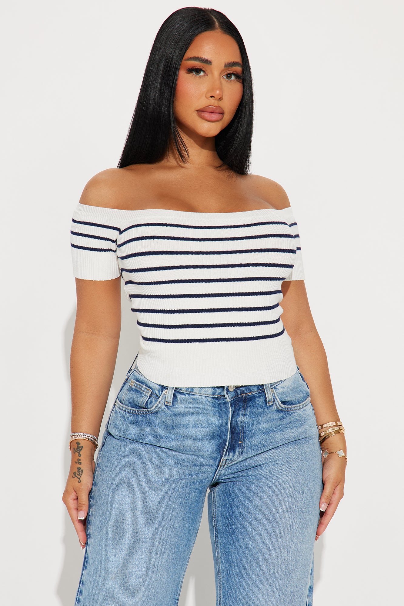 Sailing Striped Off Shoulder Sweater