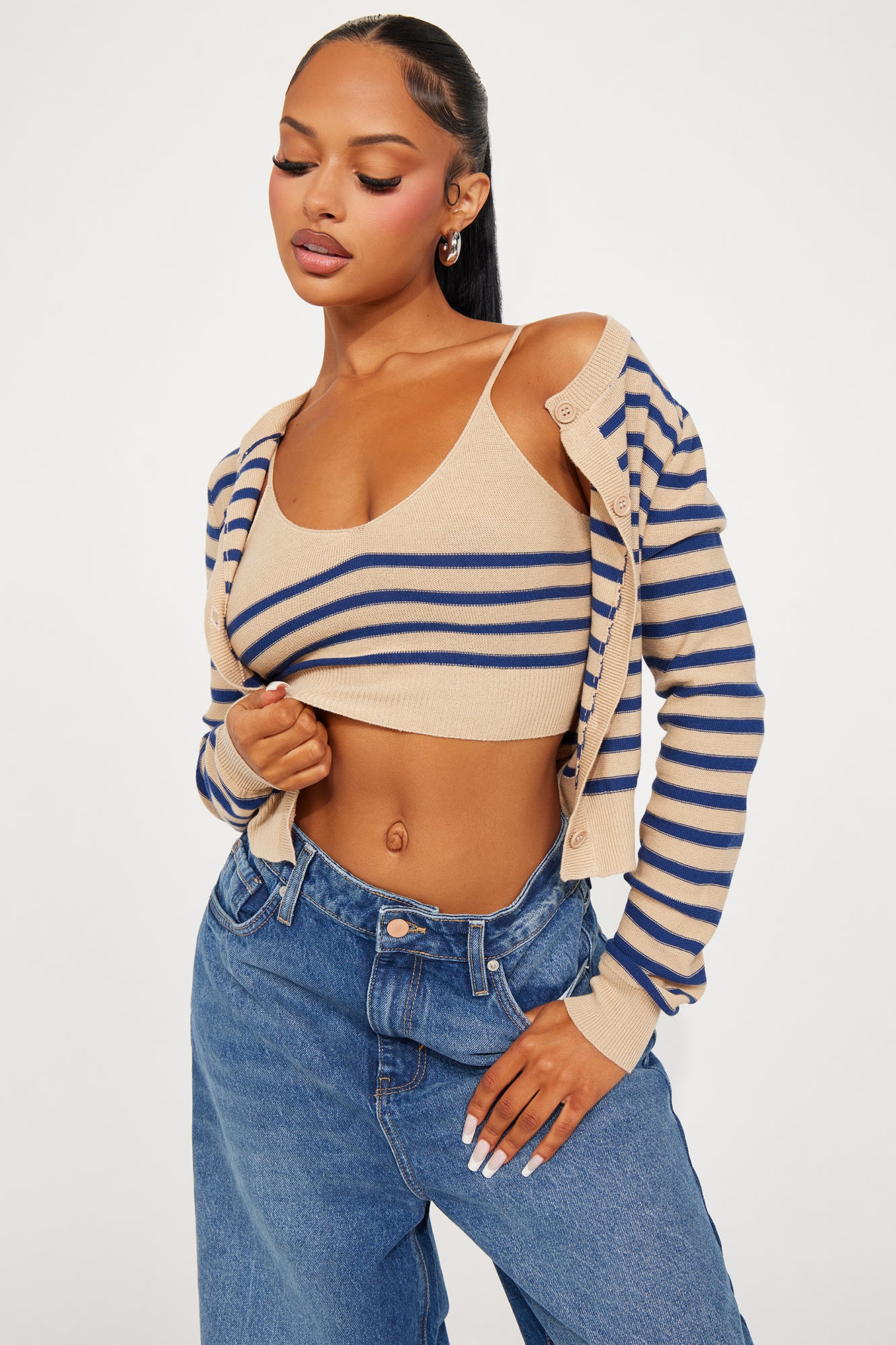 Rhode Island Striped 2 Piece Cropped Cardigan Sweater