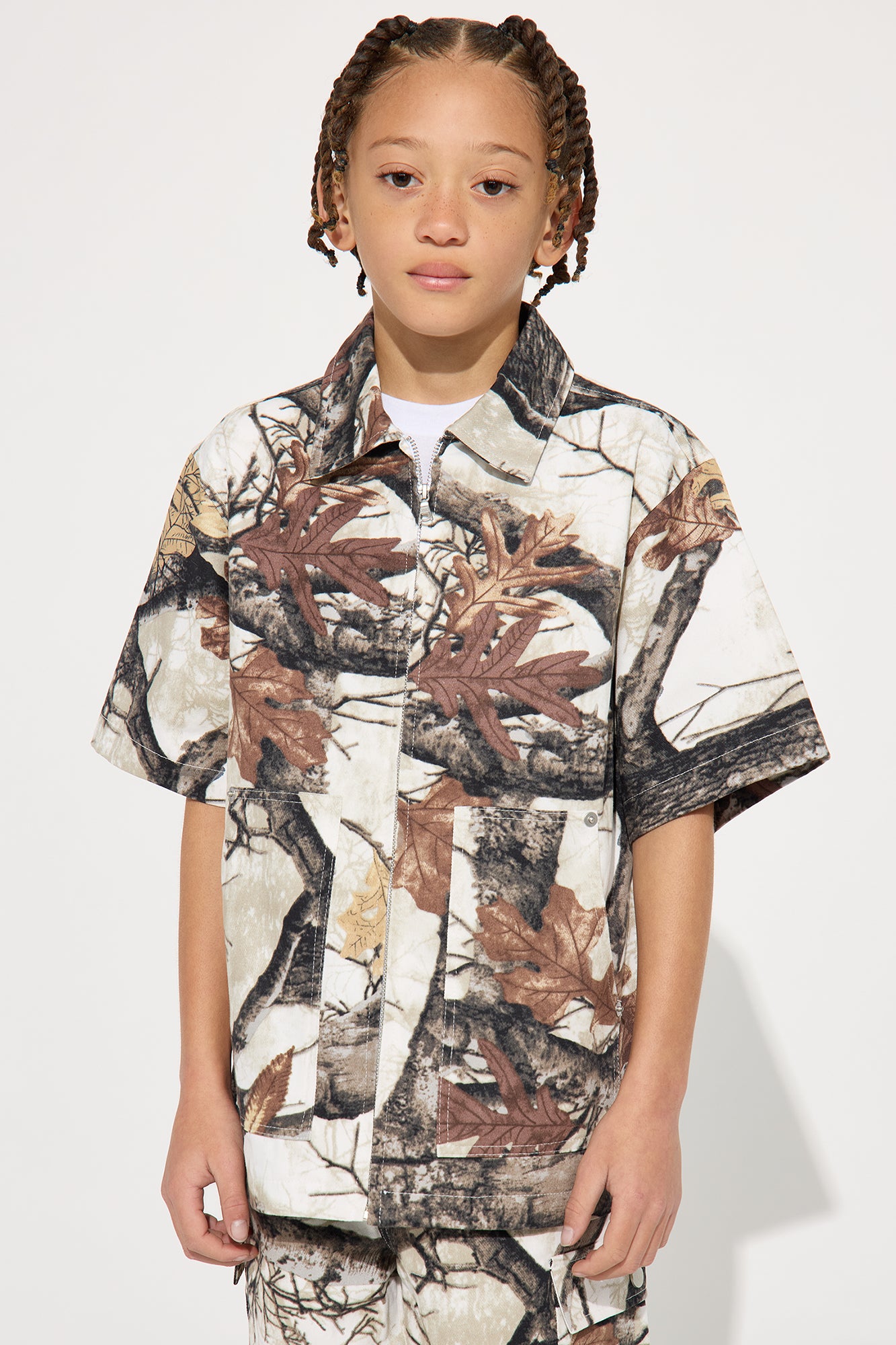 Mini Camo Zip Up Short Sleeve Shirt