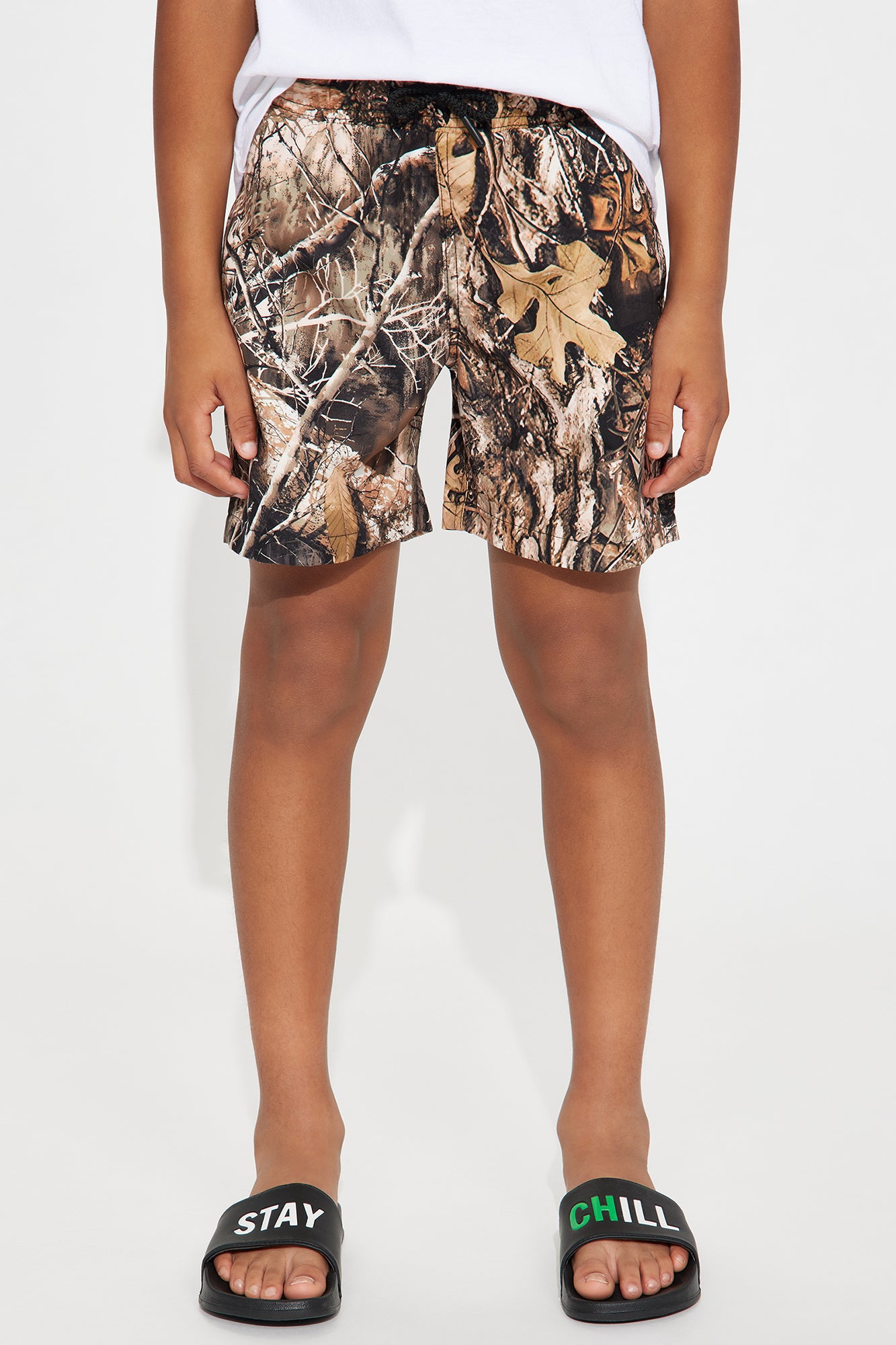 Mini Brown Tree Camo Montez Stretch Swim Trunk