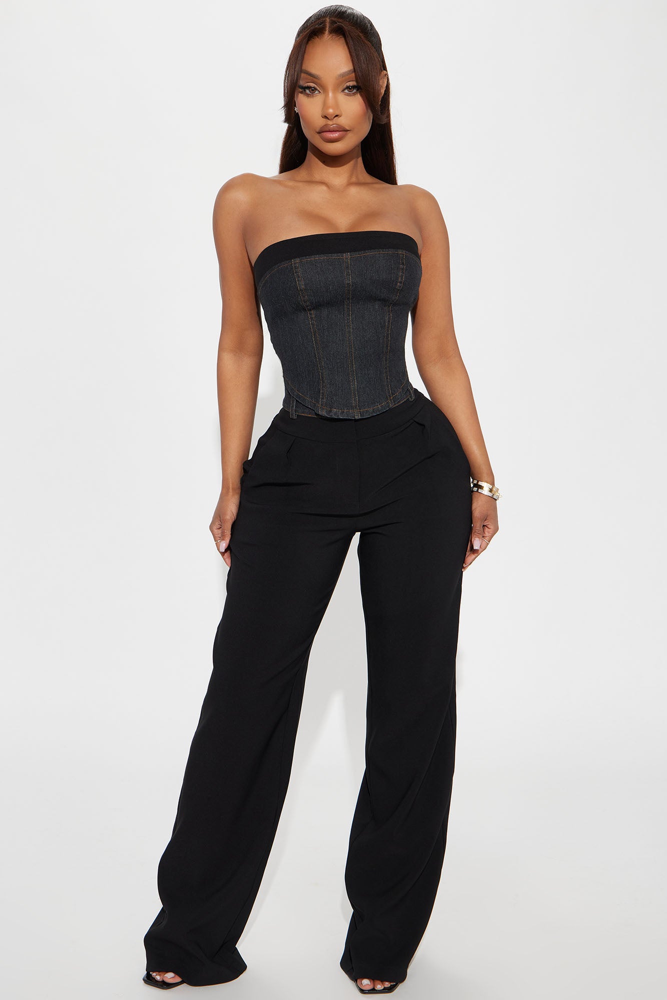 Demi Mixed Denim Pant Set
