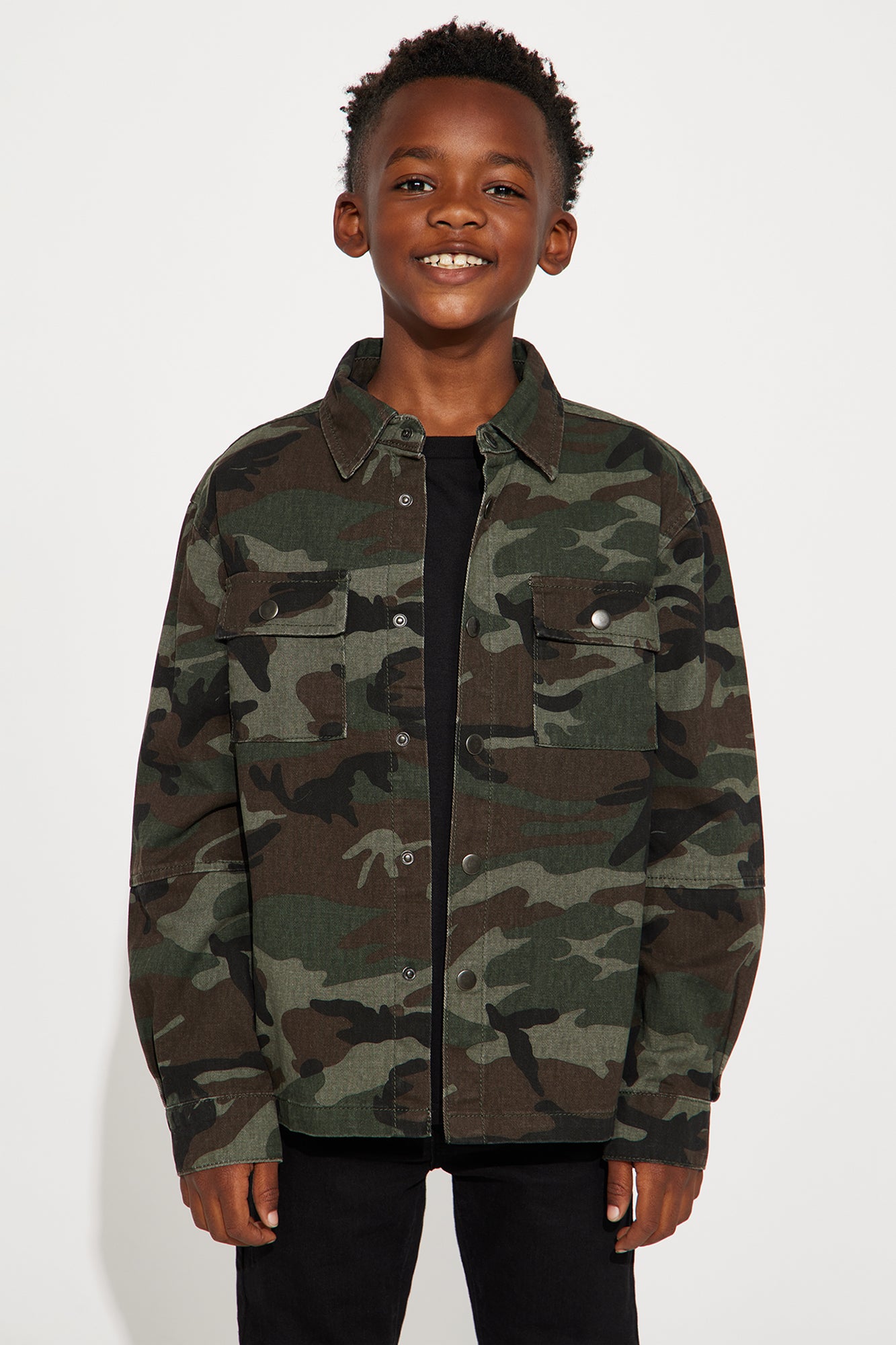 Mini Essential Camo Long Sleeve Denim Woven Top
