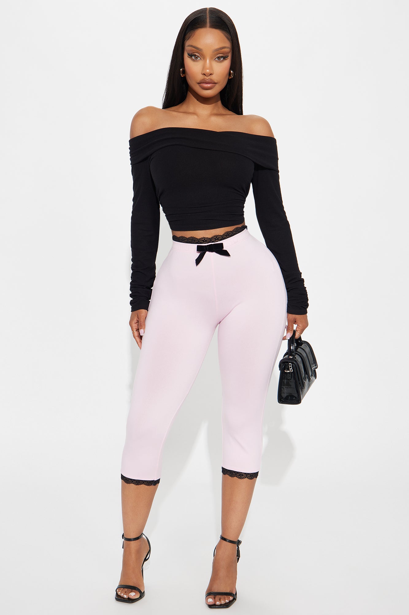 Valentina Solid Lace Trim Capri Legging