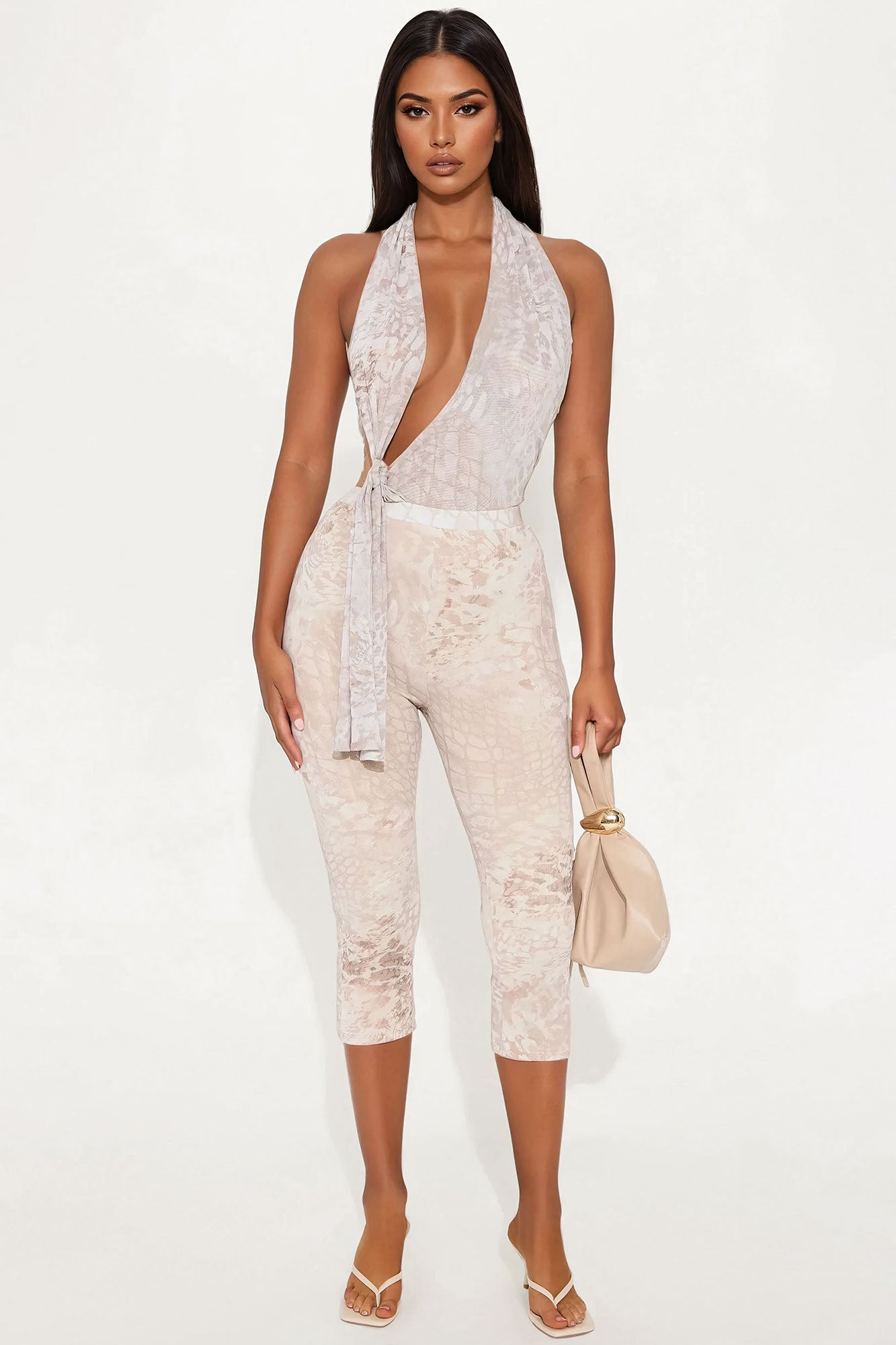 Mariah Animal Print Halter Capri Jumpsuit