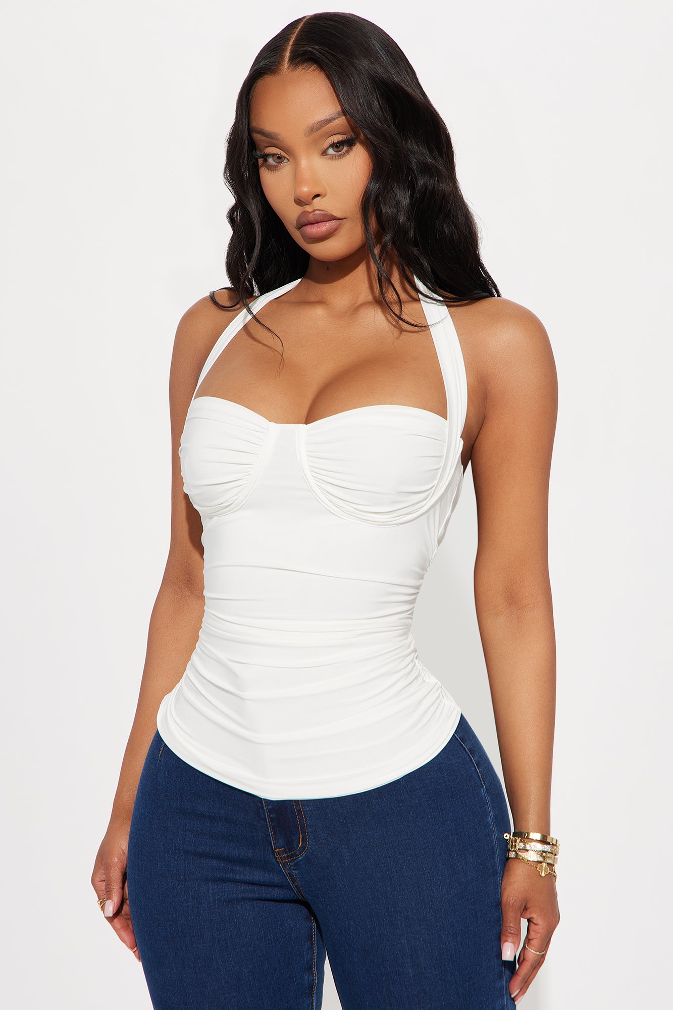 Just A Feeling Ruched Halter Top