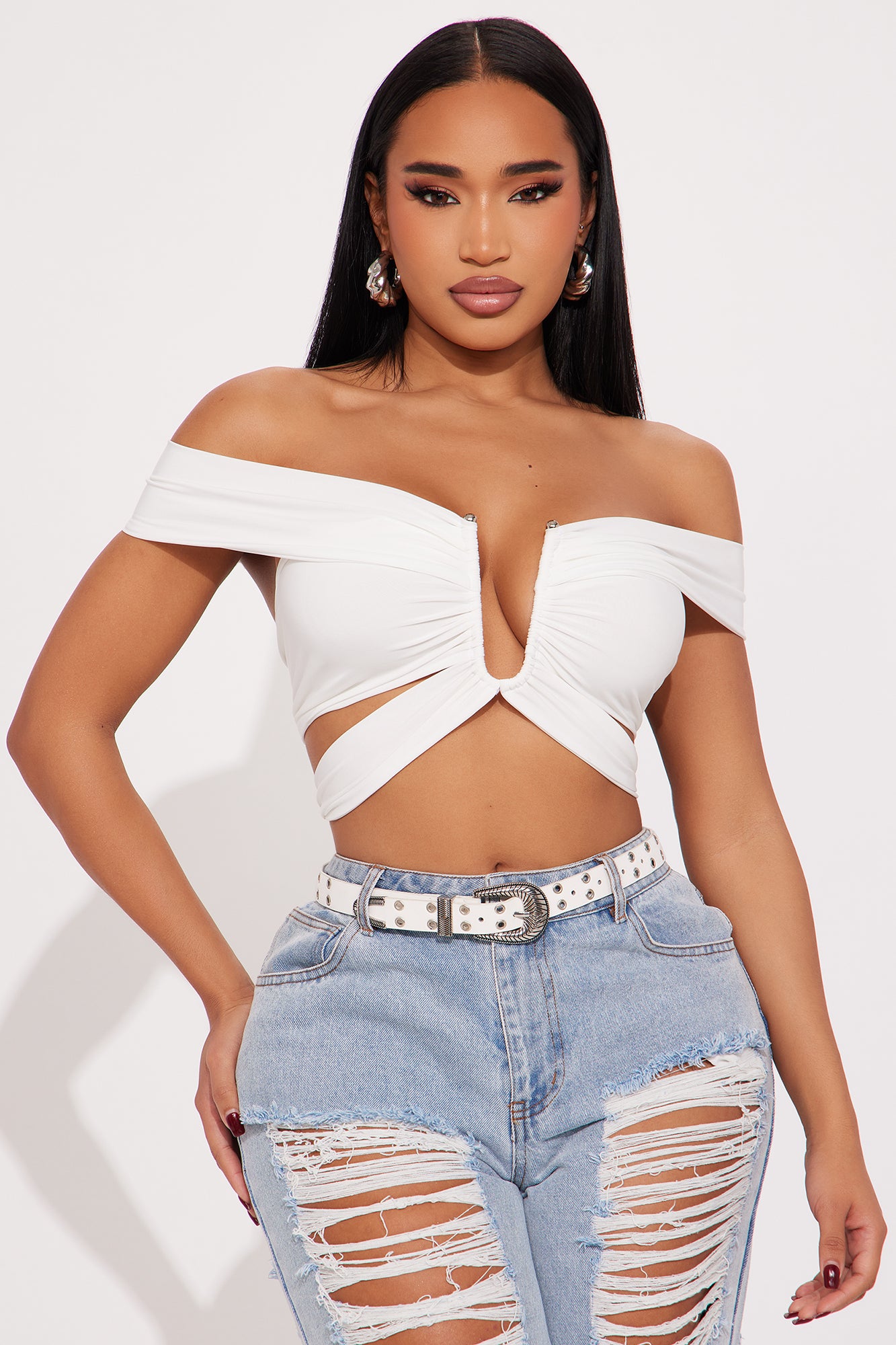 Spotlight Ruched Off Shoulder Cropped Top