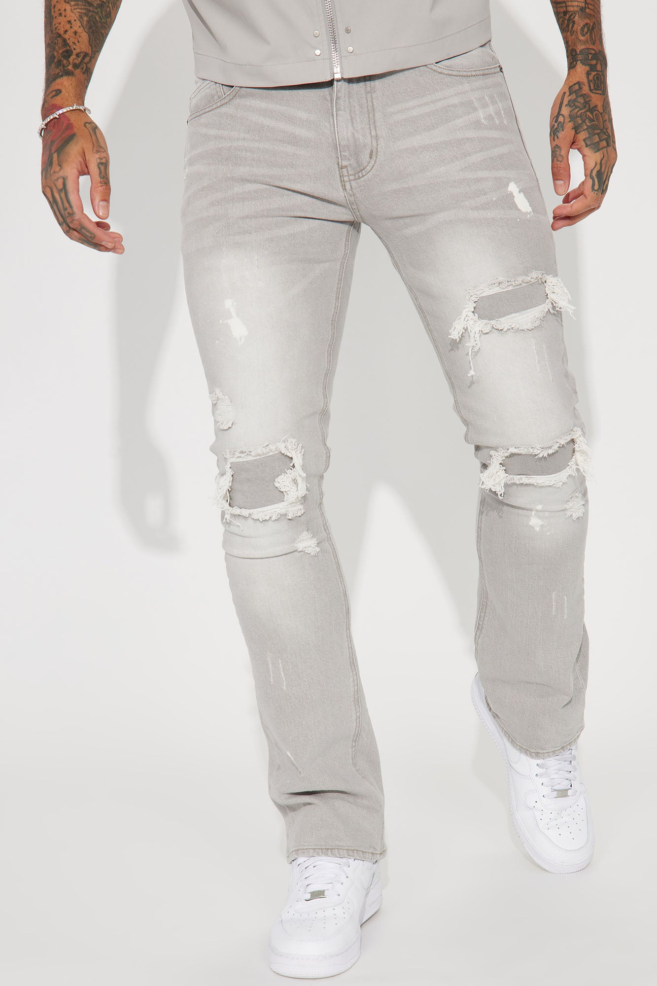 Ripped Stacked Skinny Flare Jeans