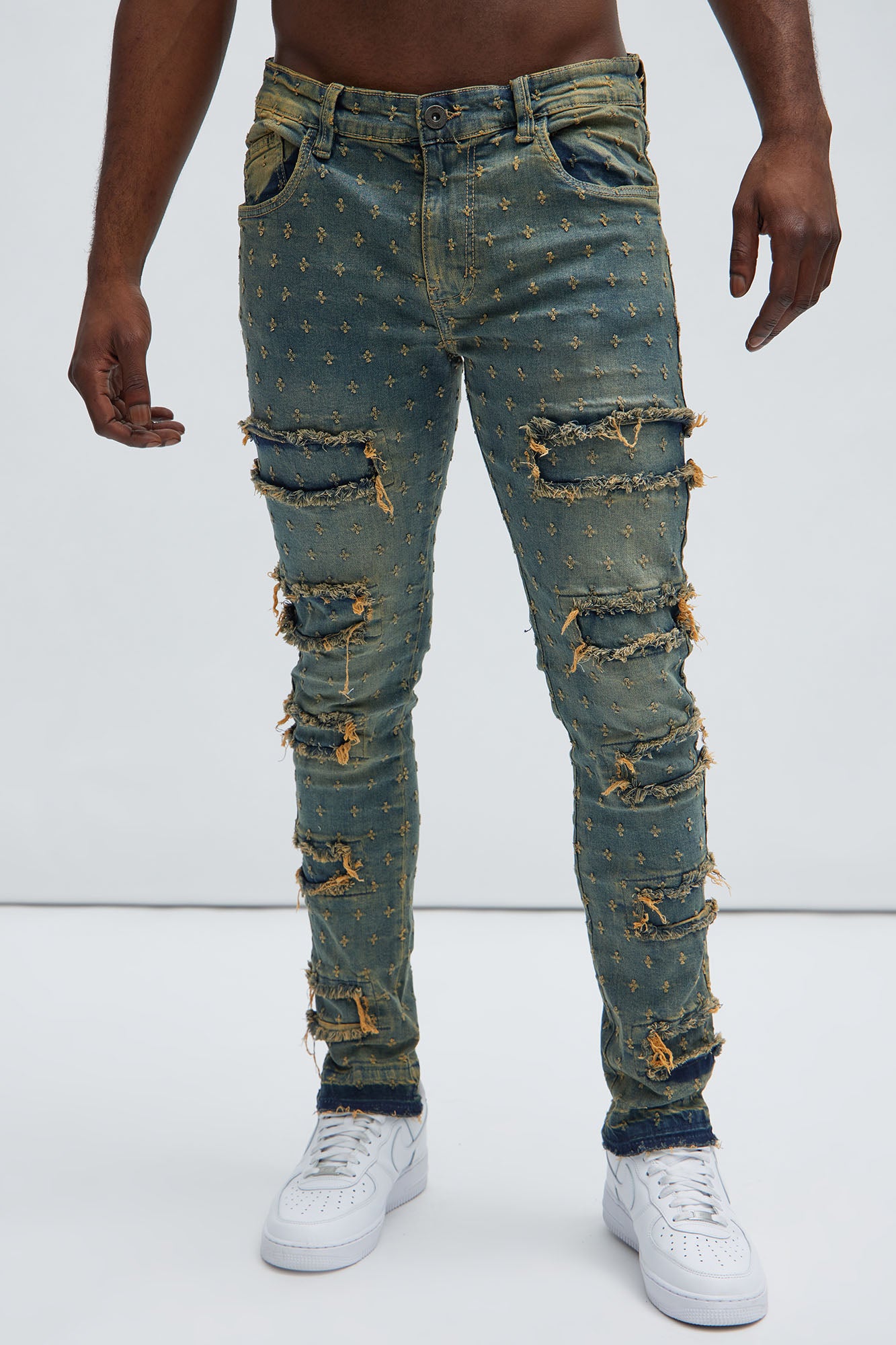 With Me Distressed Jacquard Skinny Jeans
