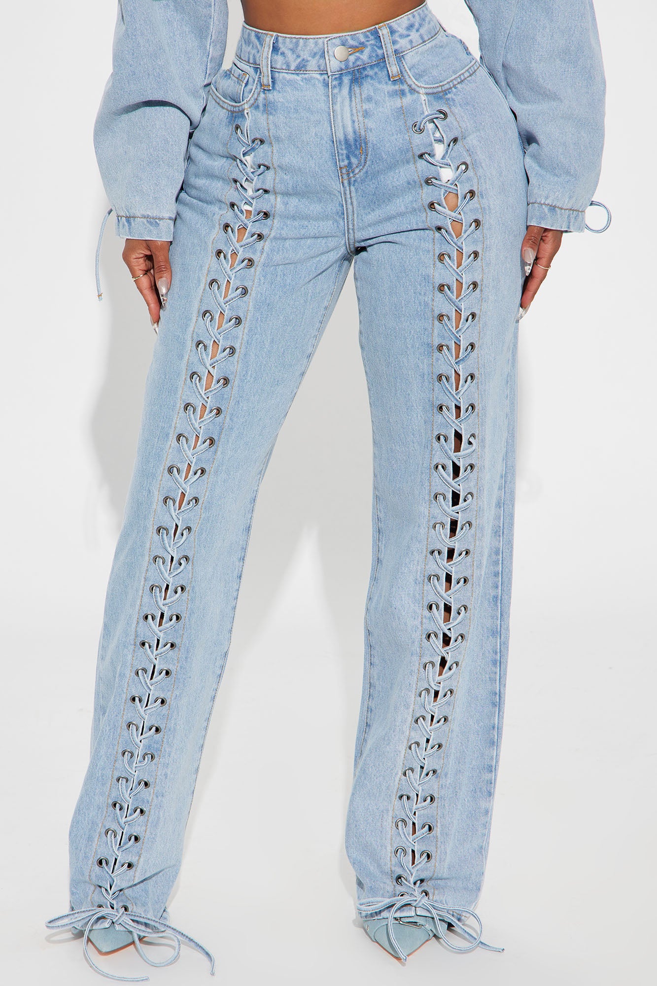 Amplified Lace Up Straight Leg Jeans