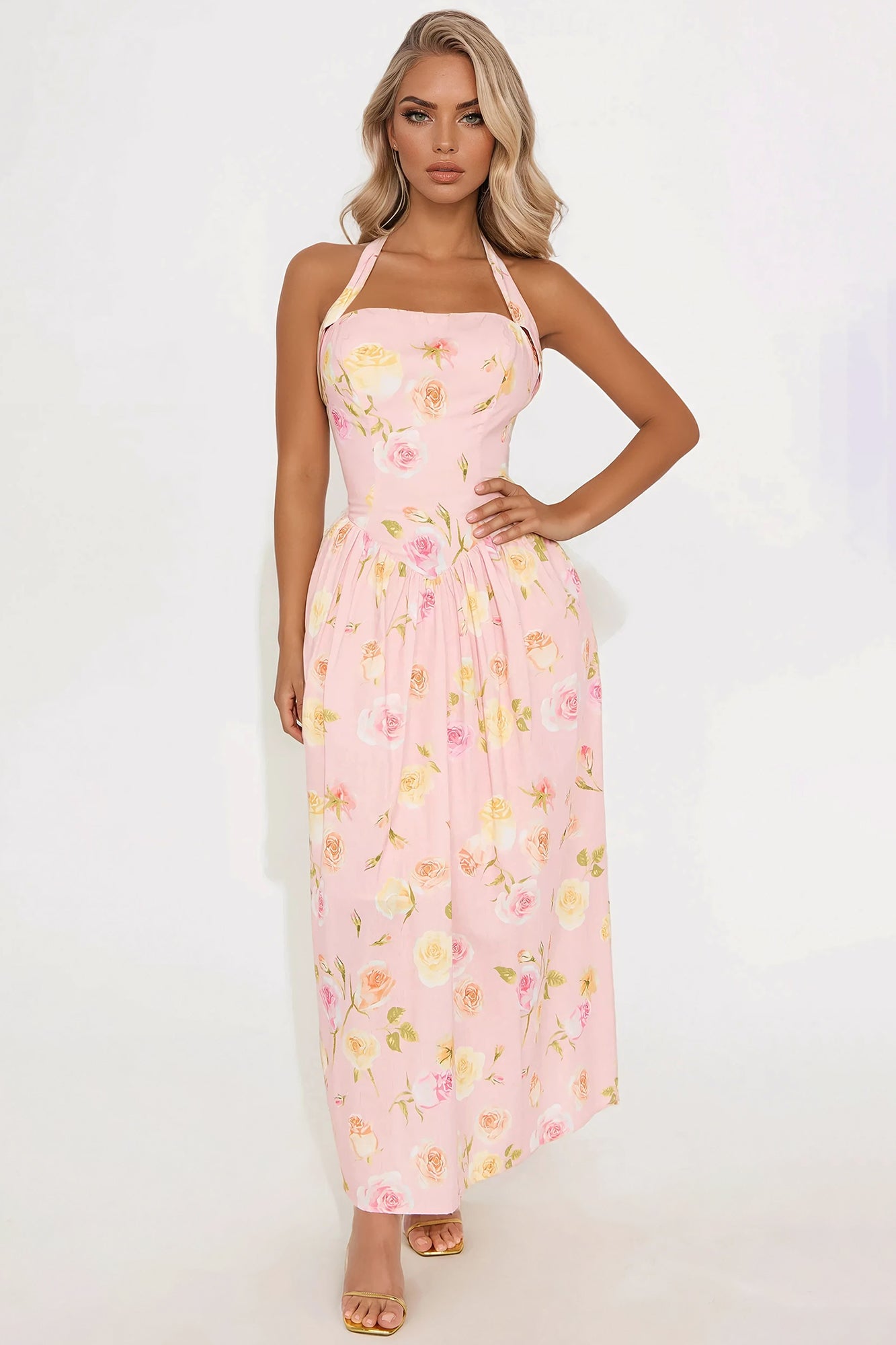 Adelia Floral Halter Midi Dress