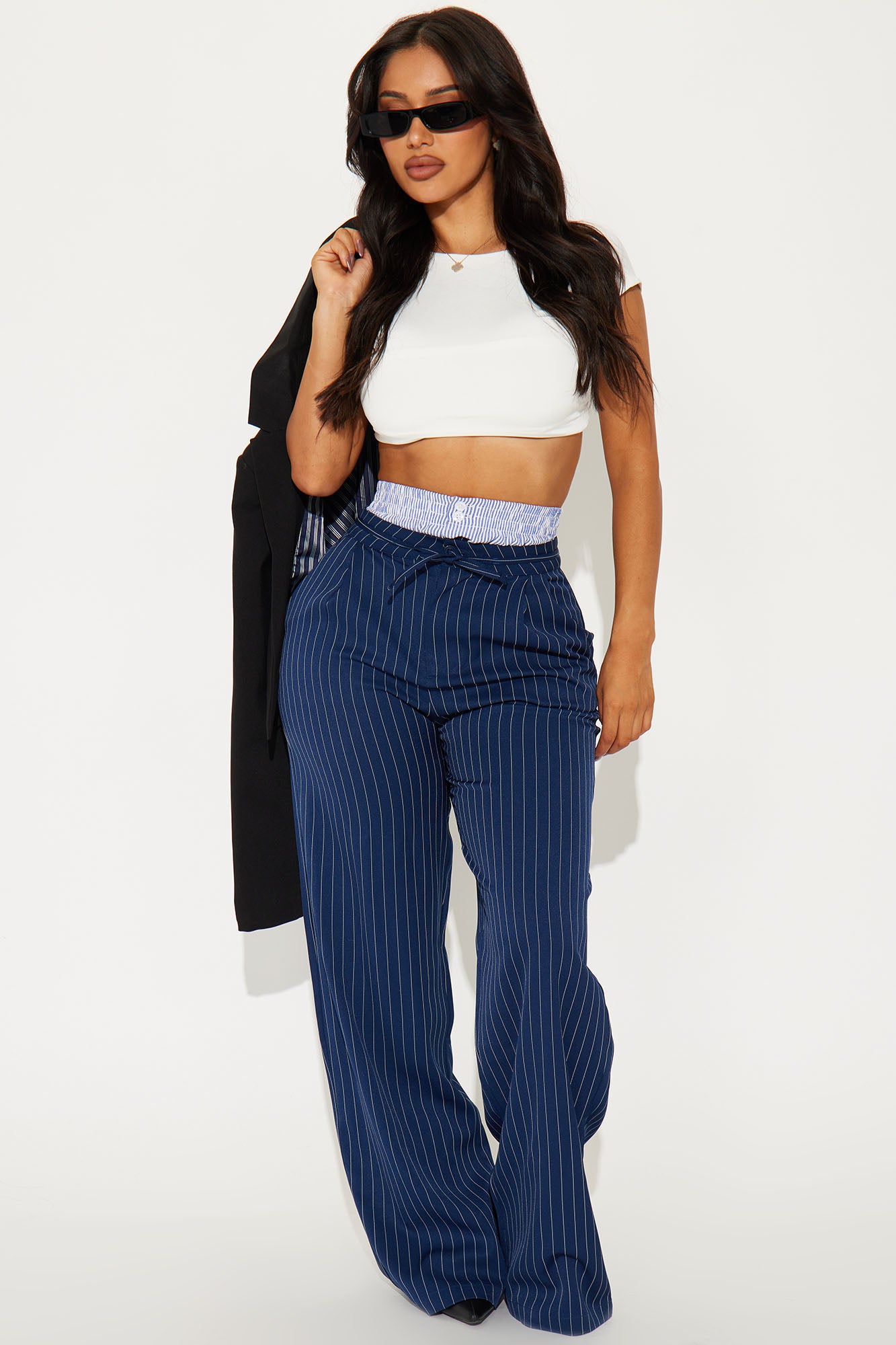 Nathalie Double Waistband Pinstripe Trouser