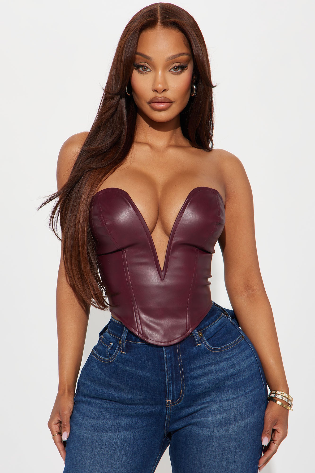 Eyes Up Here Faux Leather Corset Top
