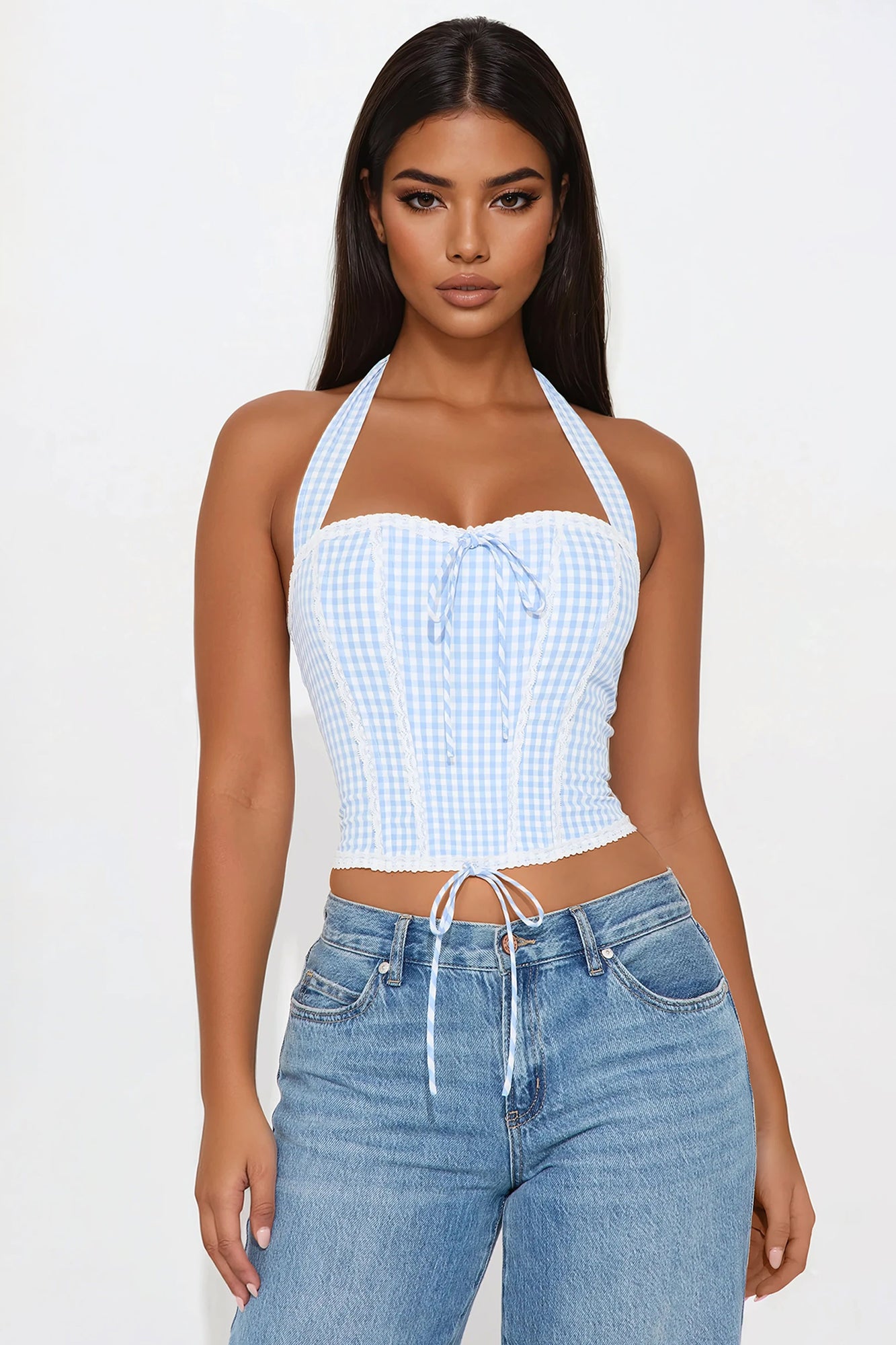Sunset Walks Gingham Corset Top