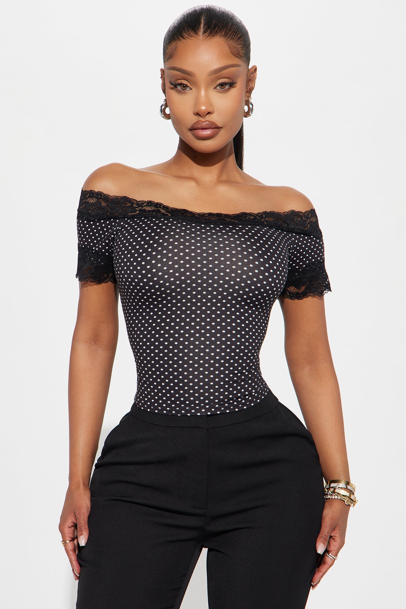 Pretty Thoughts Polka Dot Off Shoulder Top