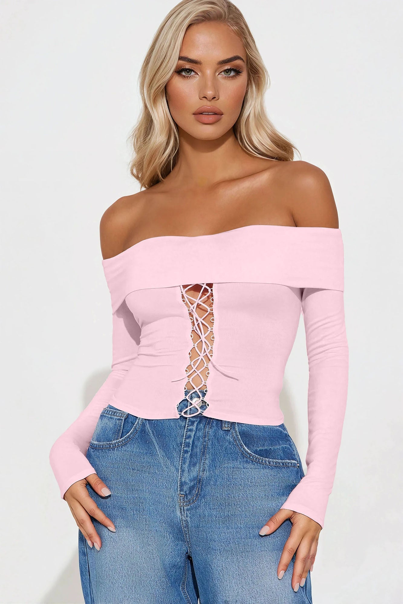 Royal Off Shoulder Lace Up Top