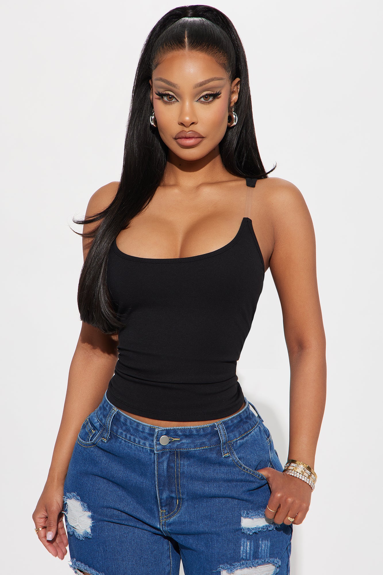 Silver Lining Invisible Strap Ribbed Top
