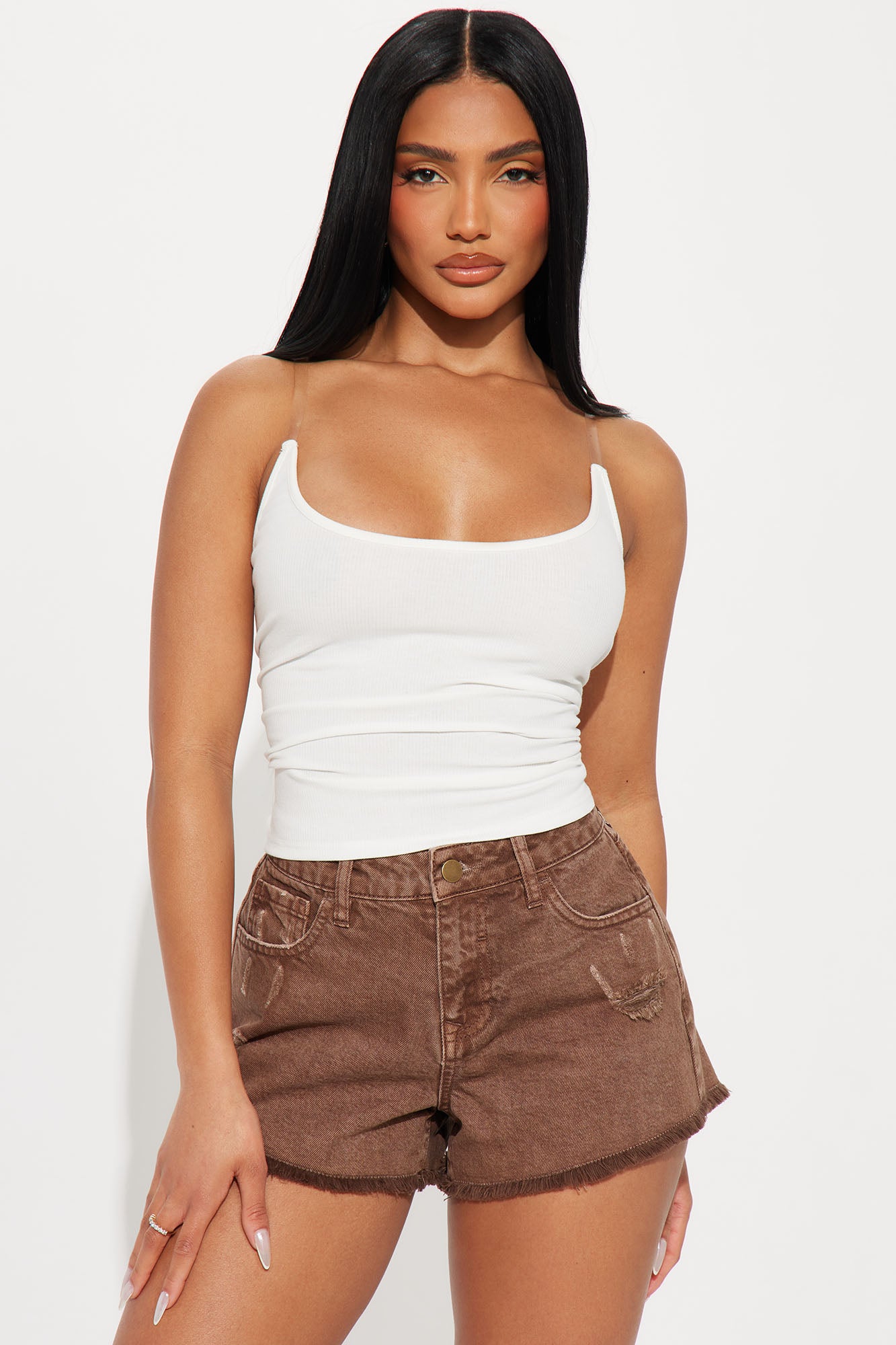 Silver Lining Invisible Strap Ribbed Top