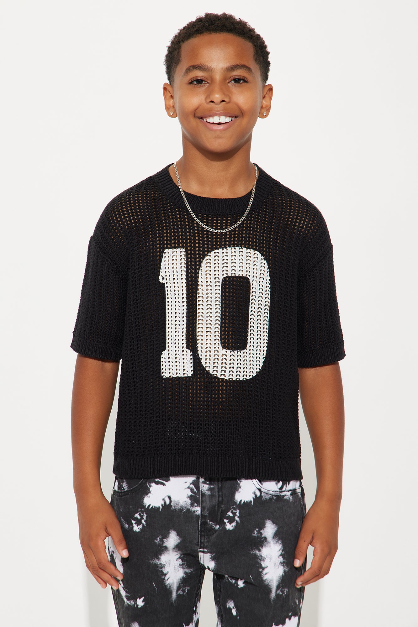 Mini Printed Textured Knit Short Sleeve Tee