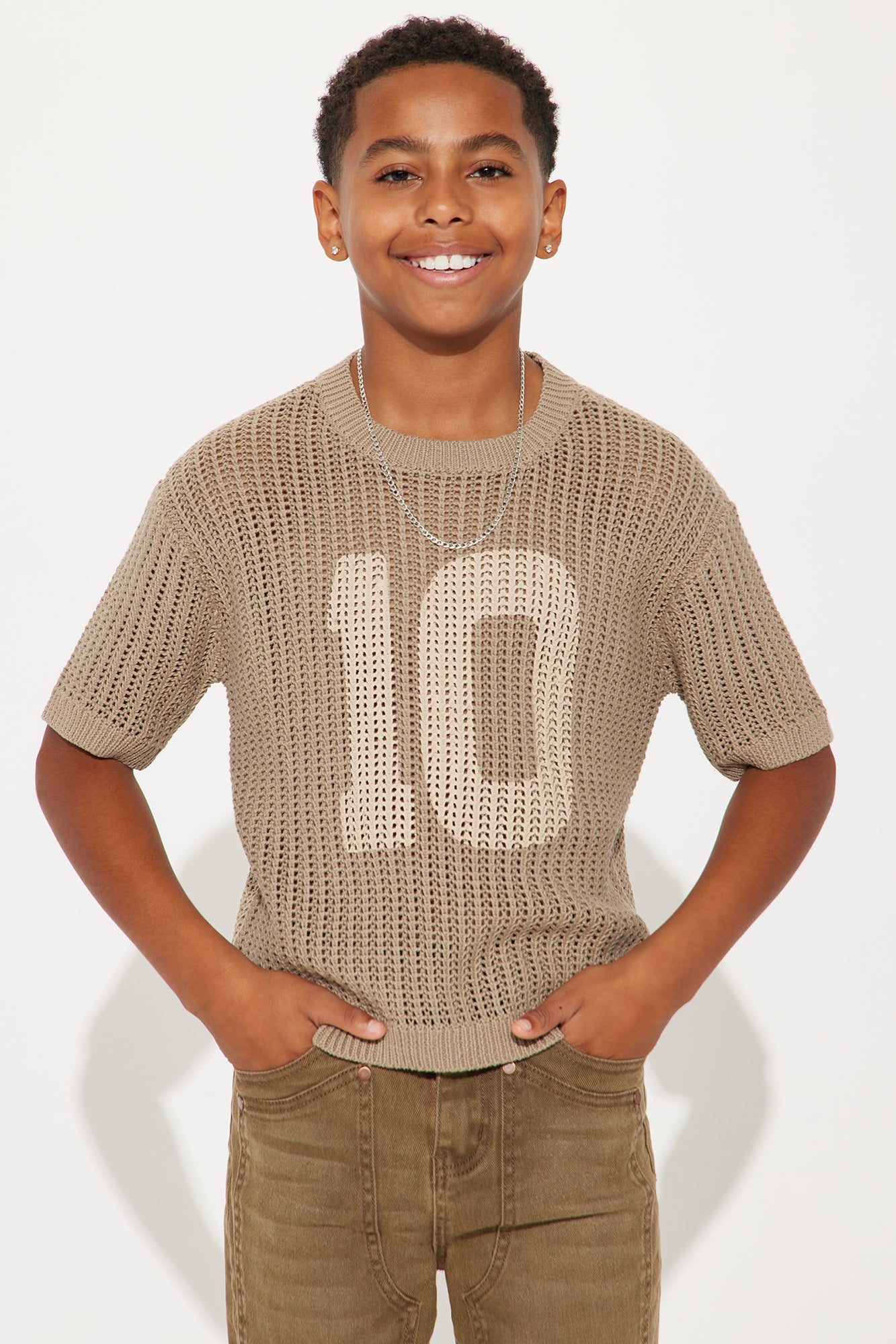 Mini Printed Textured Knit Short Sleeve Tee