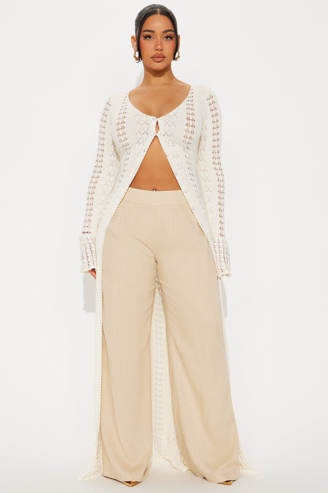 Geena Long Pointelle Cardigan Sweater