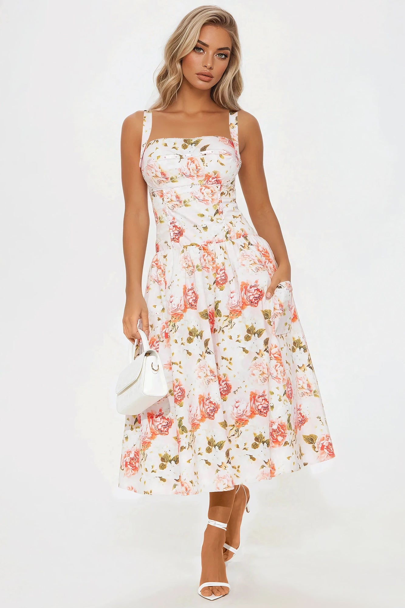 Spring Evening Floral Midi Dress