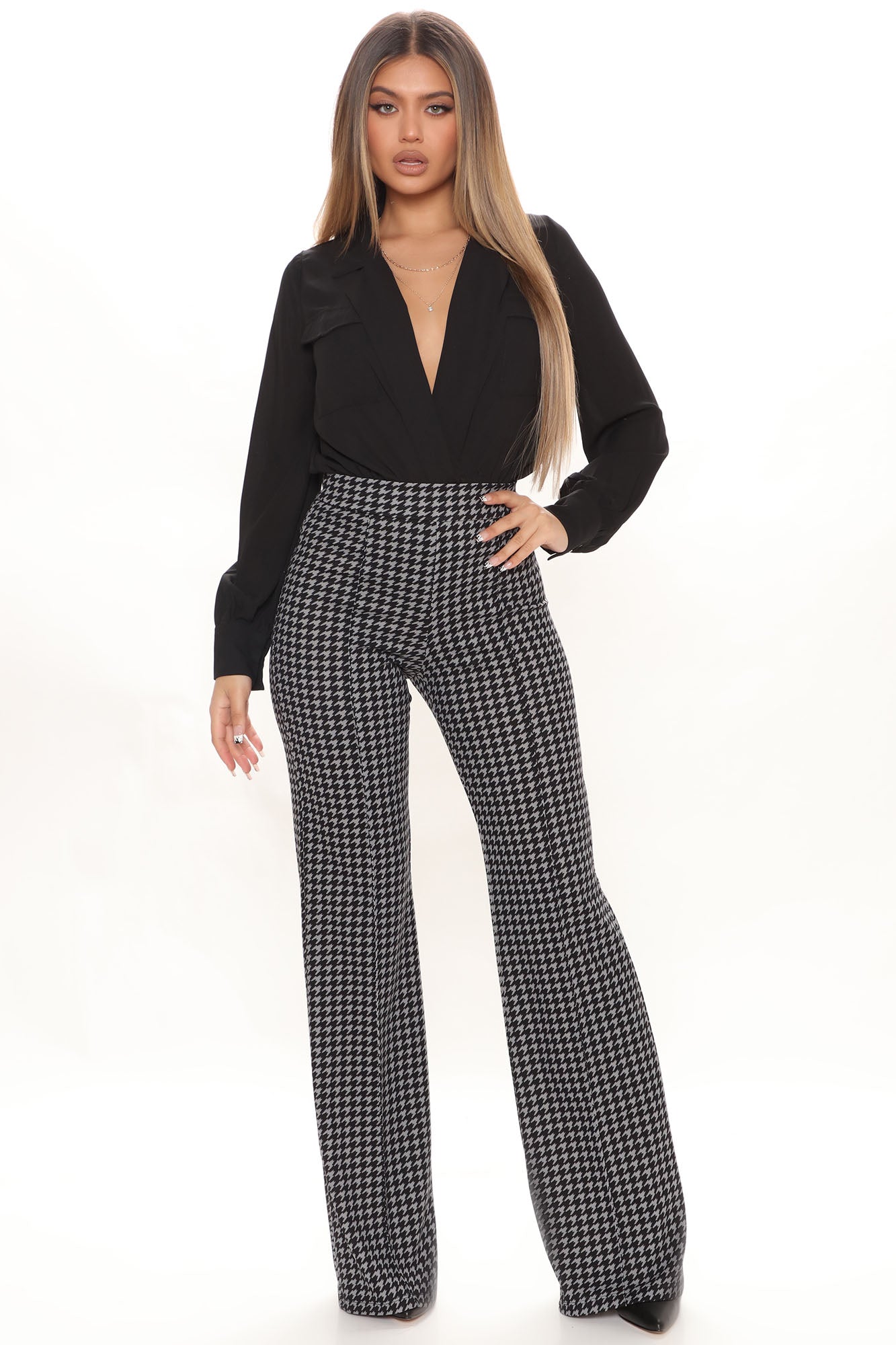 Victoria High Waist Dress Pant Houndstooth 35