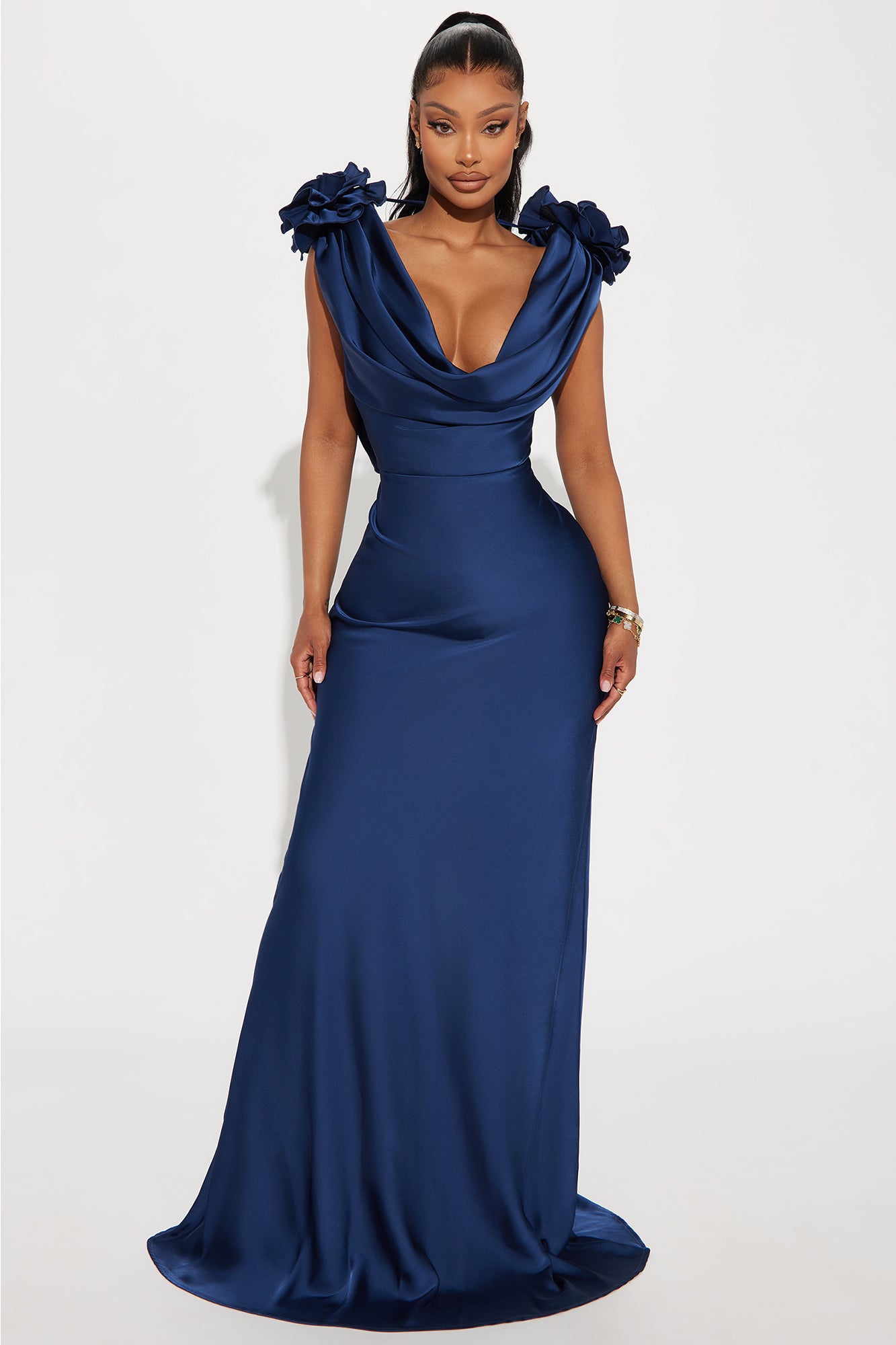 Positano Cowl Neck Satin Maxi Dress