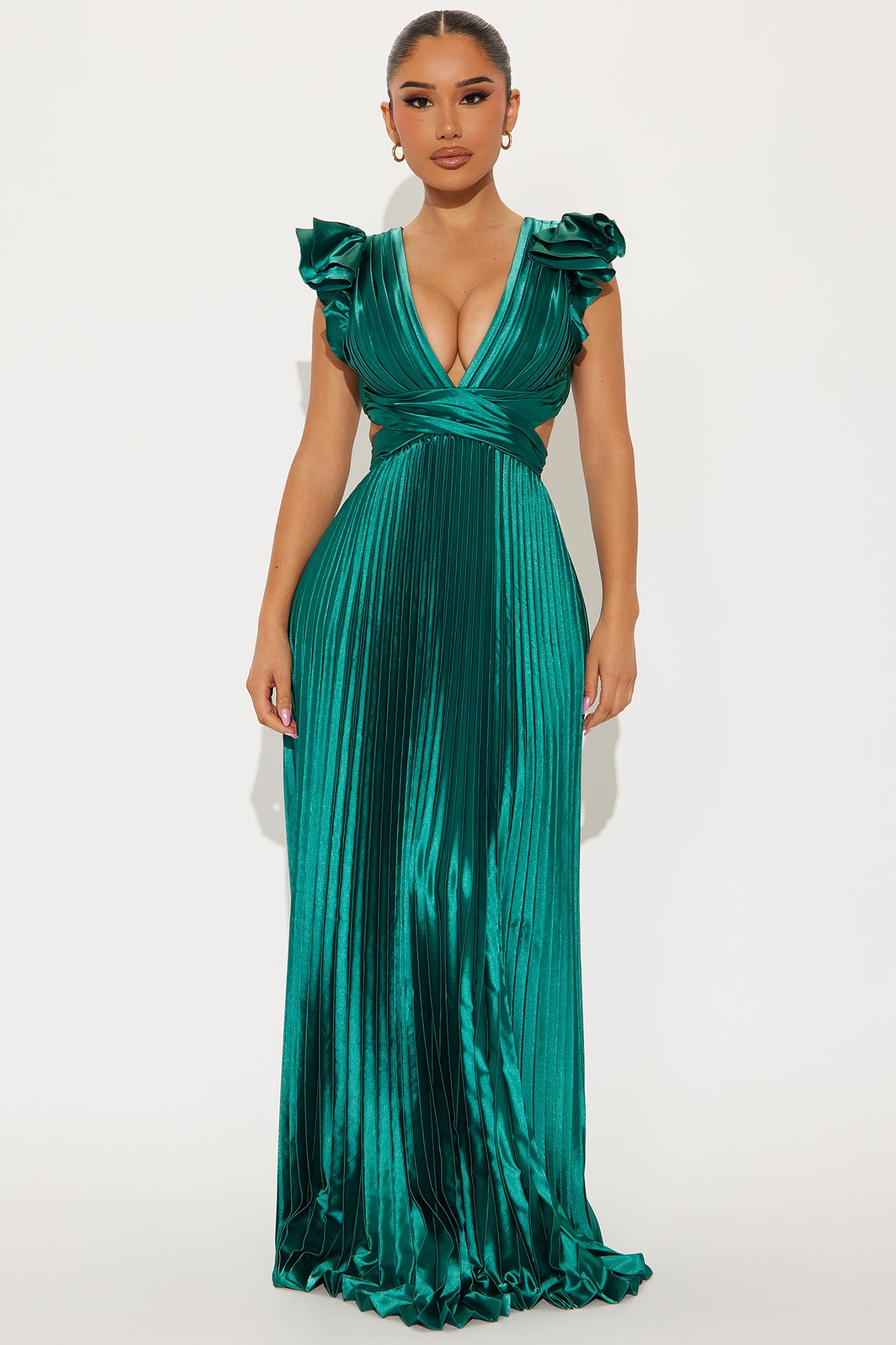 Claire Satin Pleated Maxi Dress