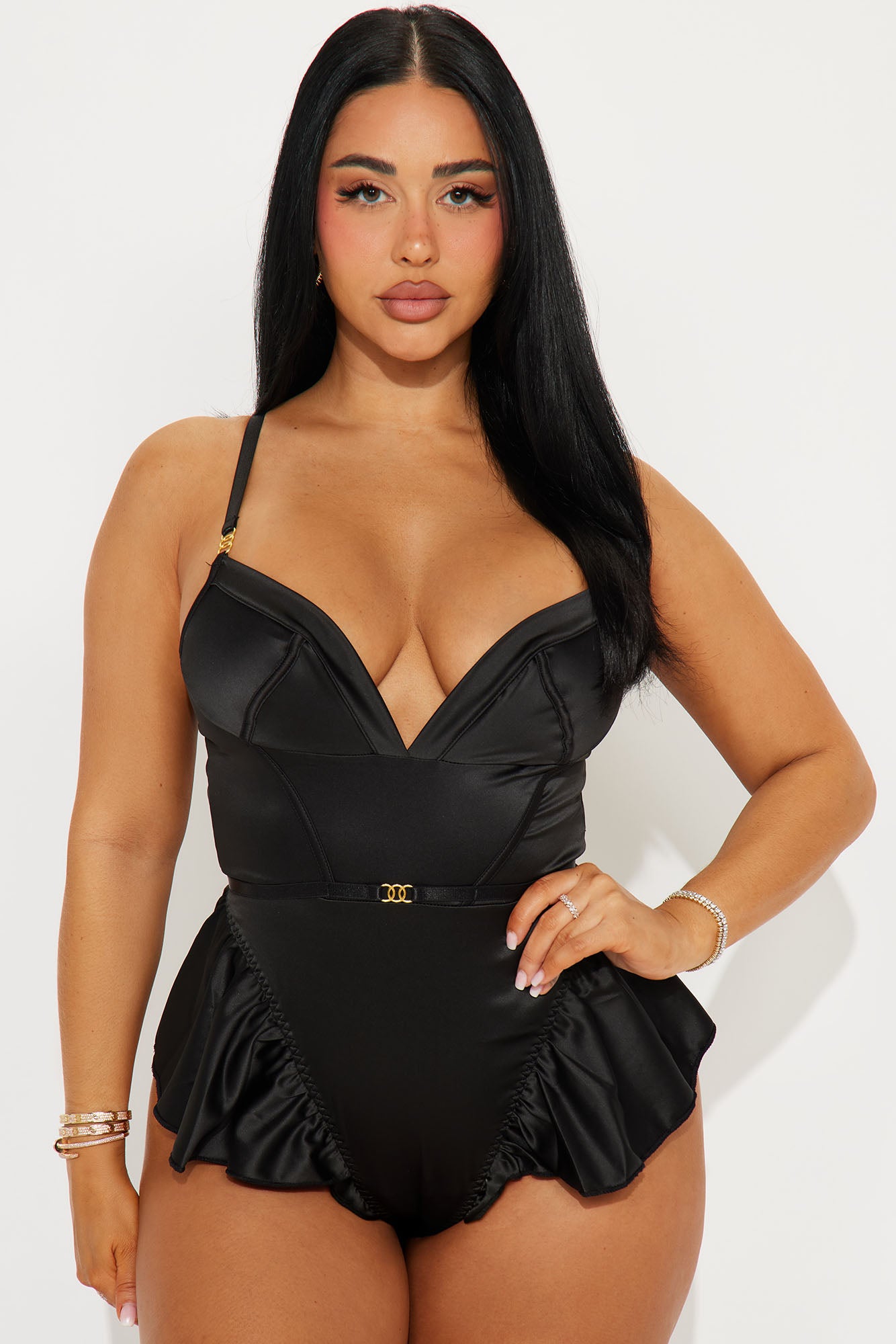 Under Your Spell Ruffle Satin Teddy