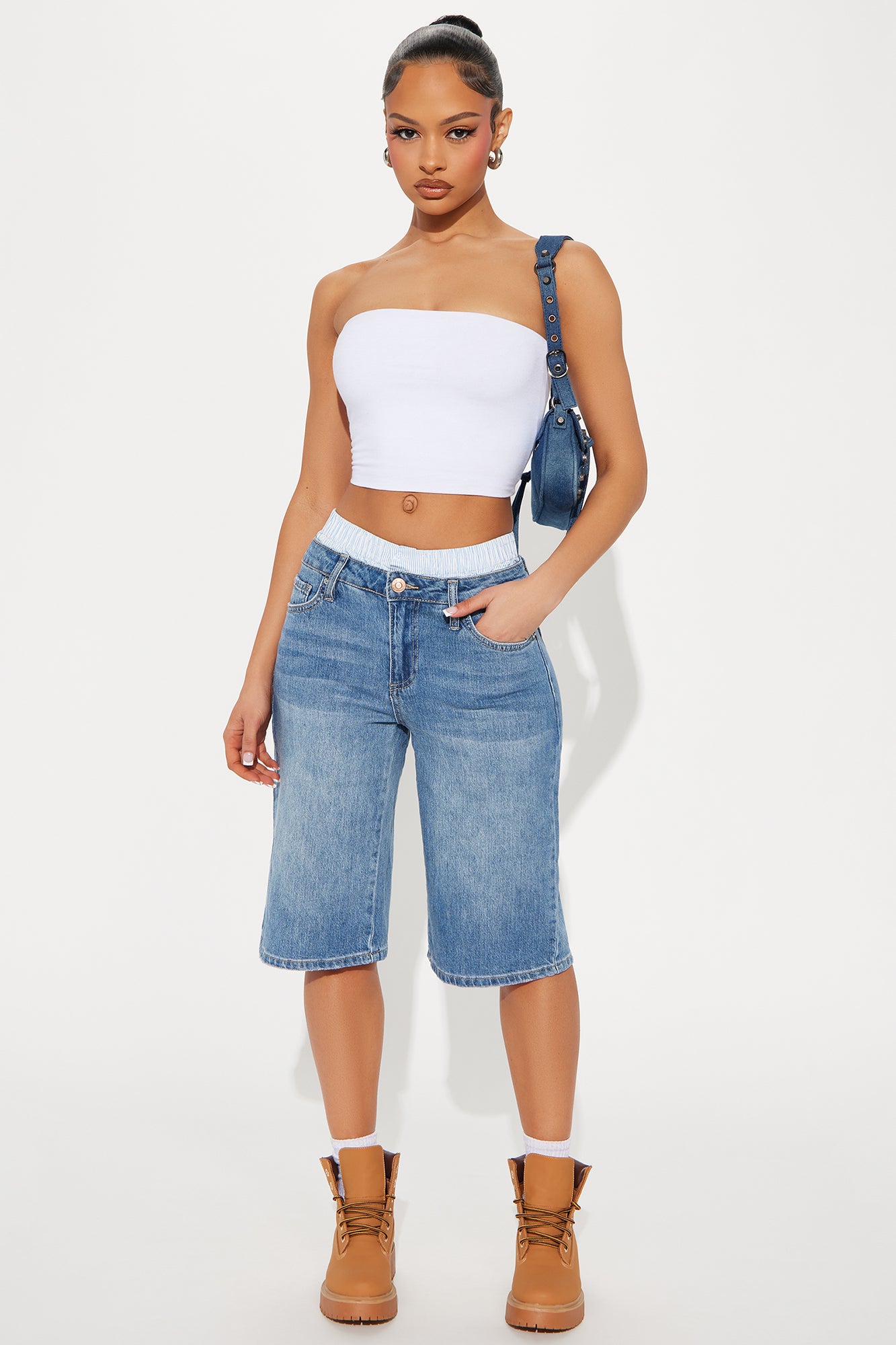 Jazzy Mid Rise Removable Boxer Waist Denim Jorts