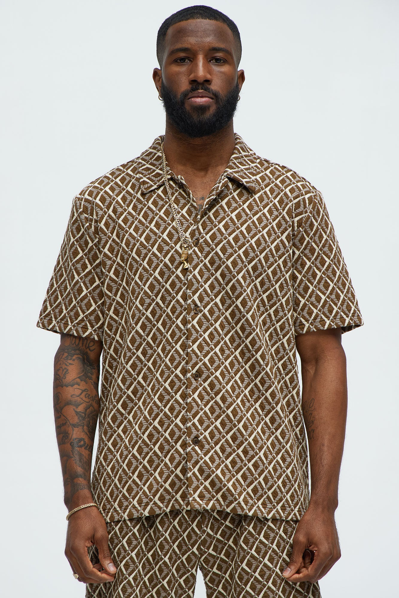 Diamonds Short Sleeve Button Up