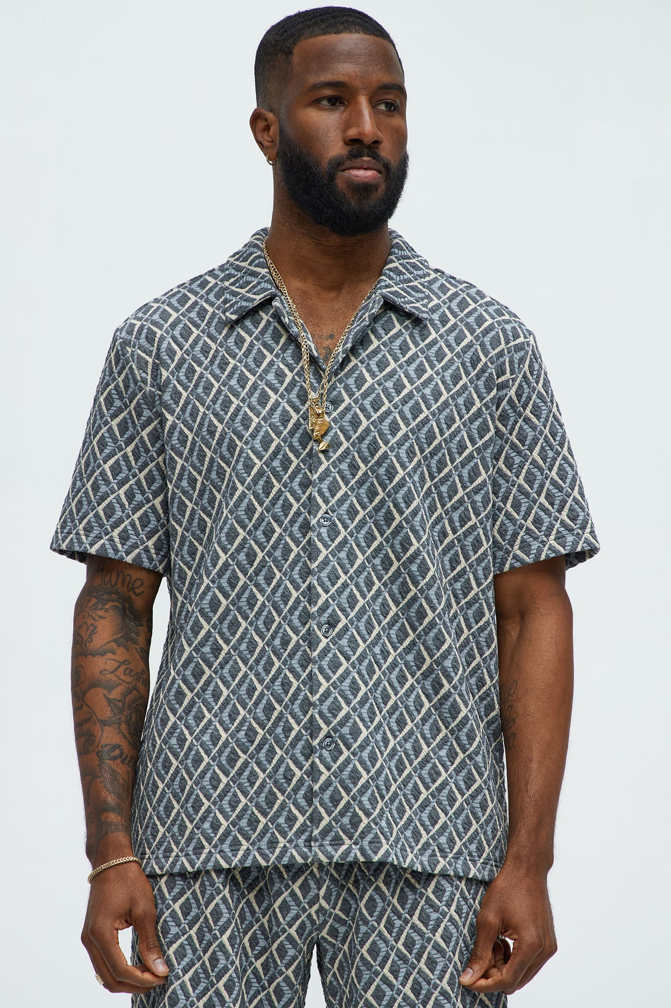 Diamonds Short Sleeve Button Up