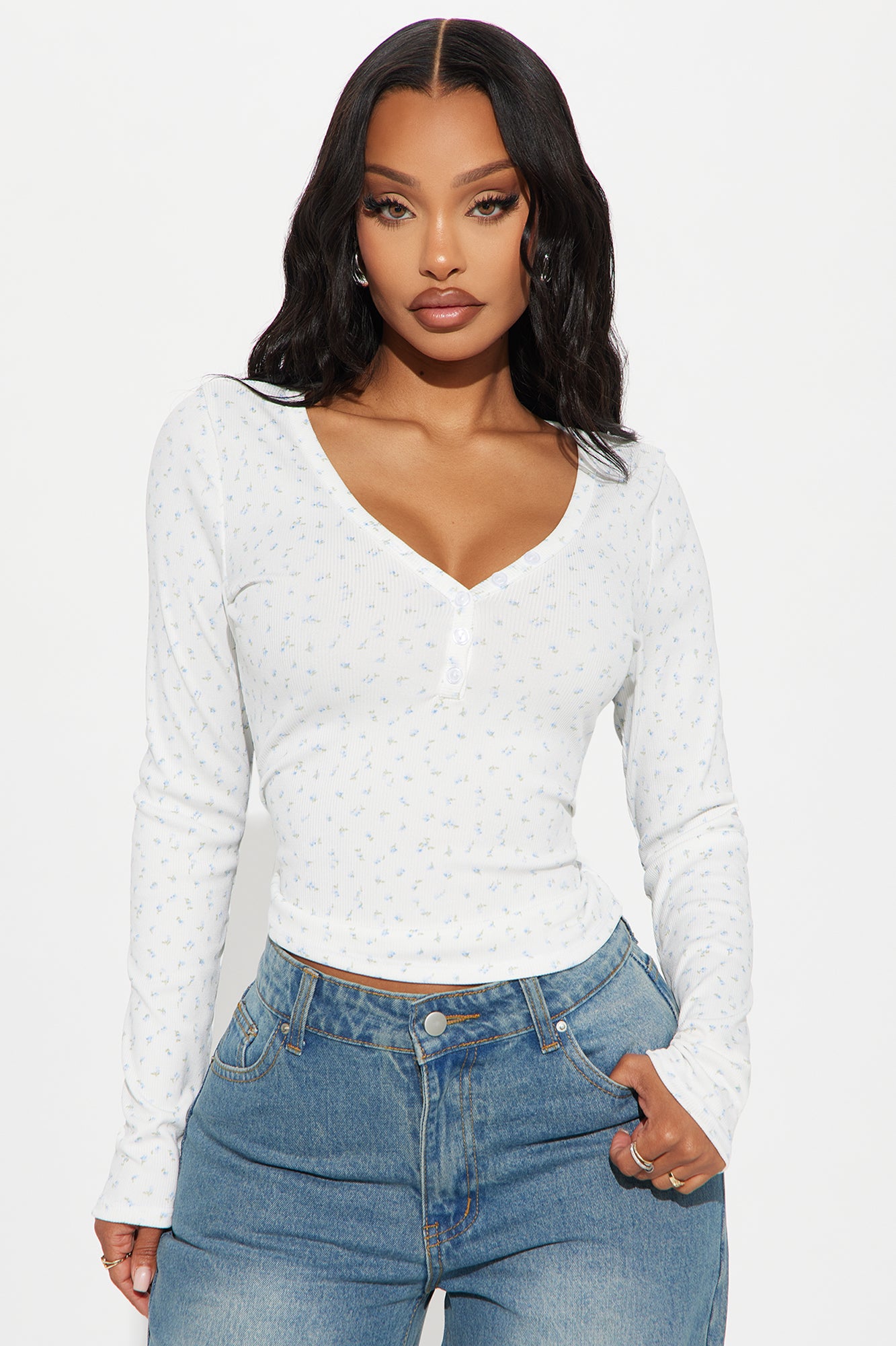 Callie Ditsy Floral Henley Top