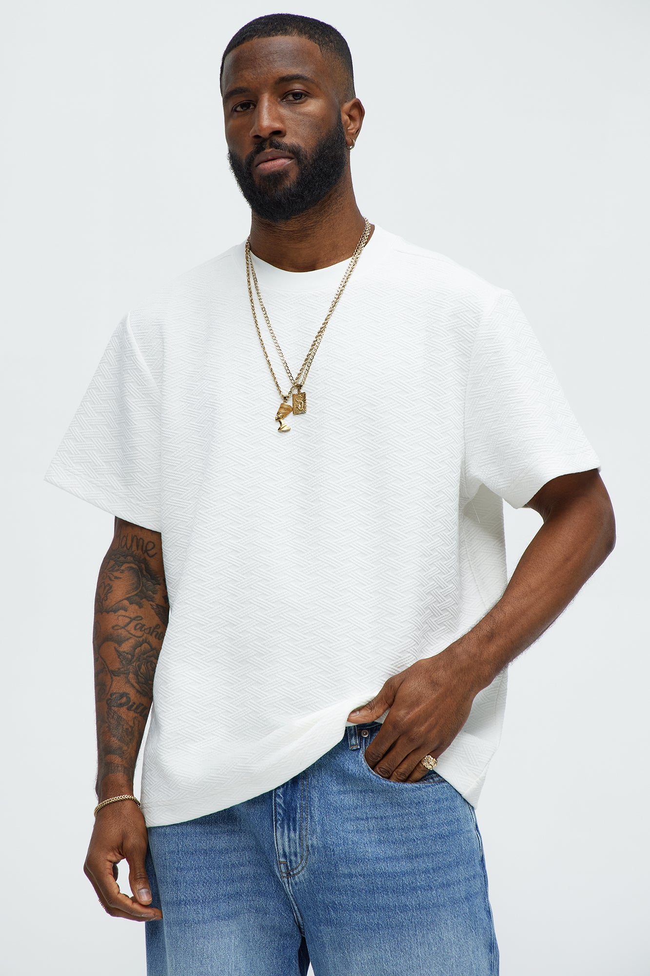 Dominick Zig Zag Textured Short Sleeve Crewneck Tee