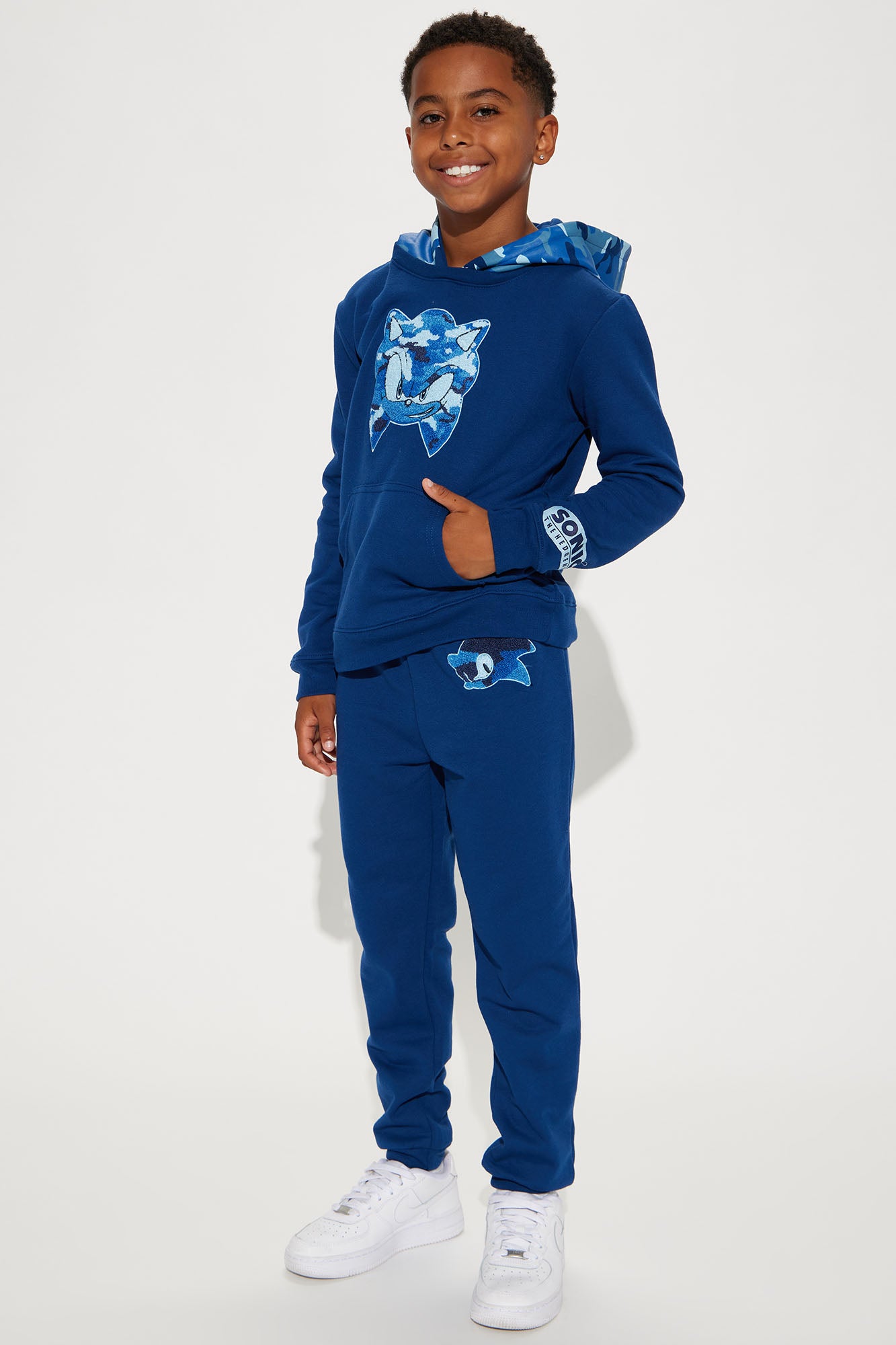 Mini Sonic Chenille Patch Hooded Fleece Jogger Set