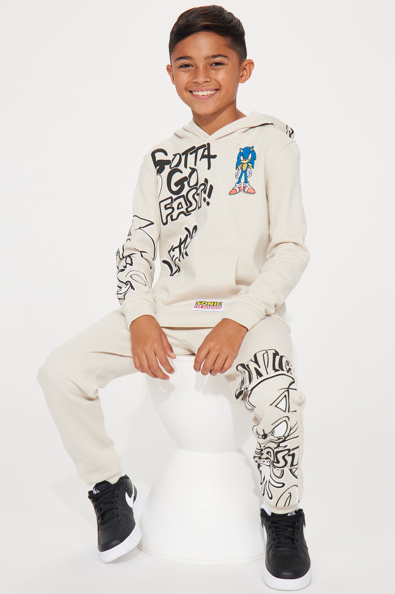 Mini Sonic Embroidered Patches Fleece Jogger Set