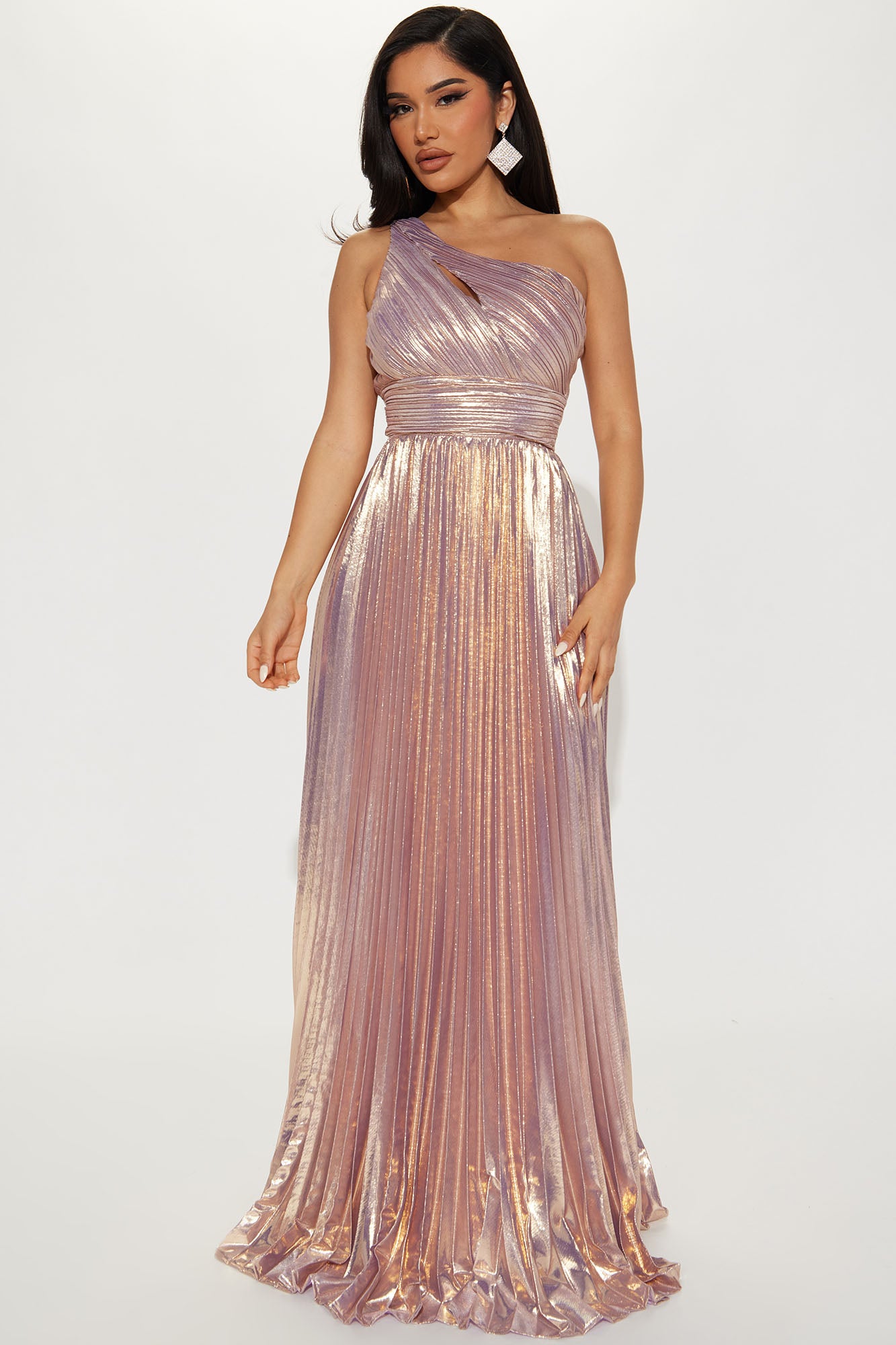 Serena Pleated Metallic Maxi Dress