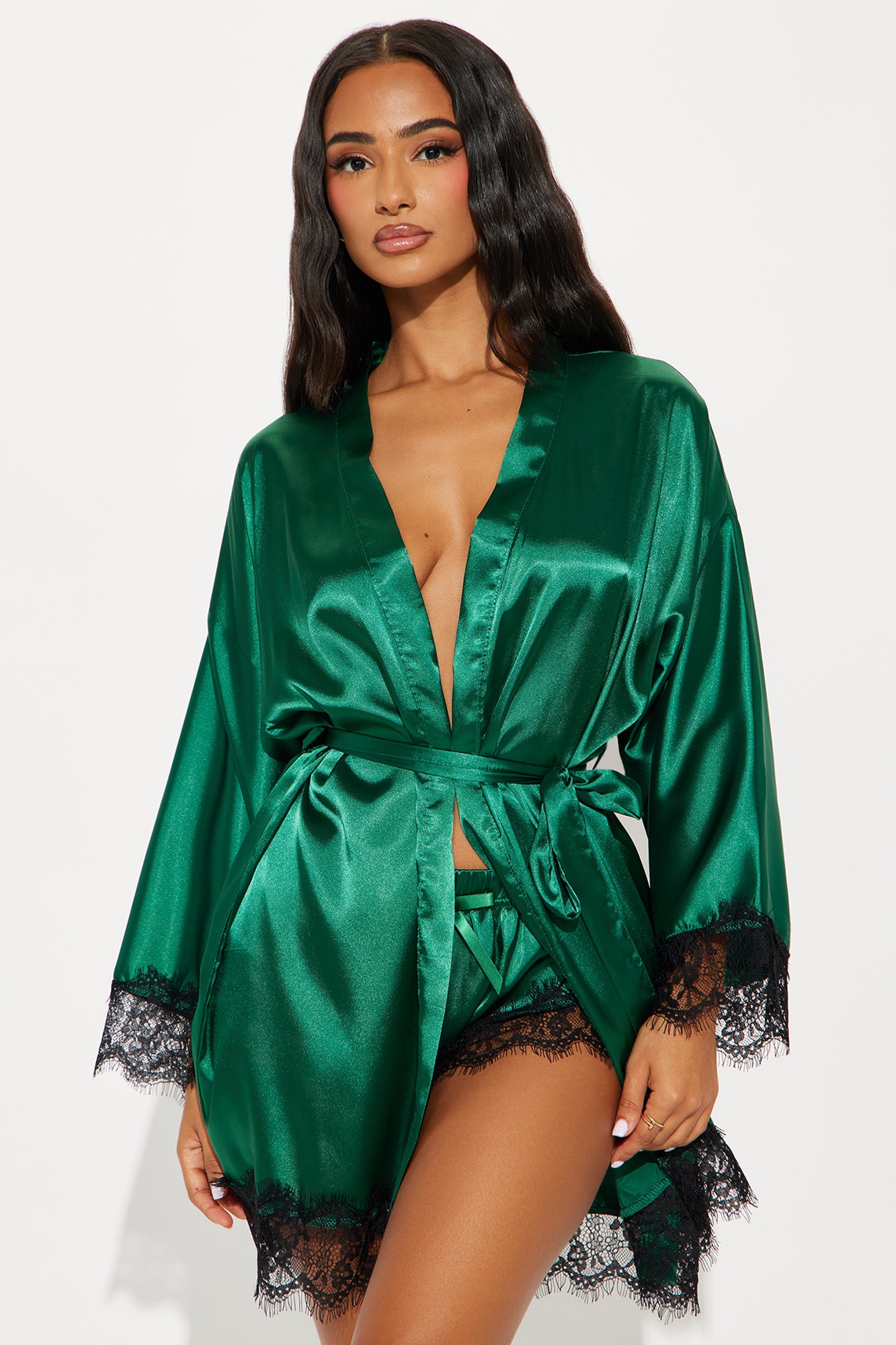 Special Lover Satin Lace PJ 2 Piece Robe Short Set
